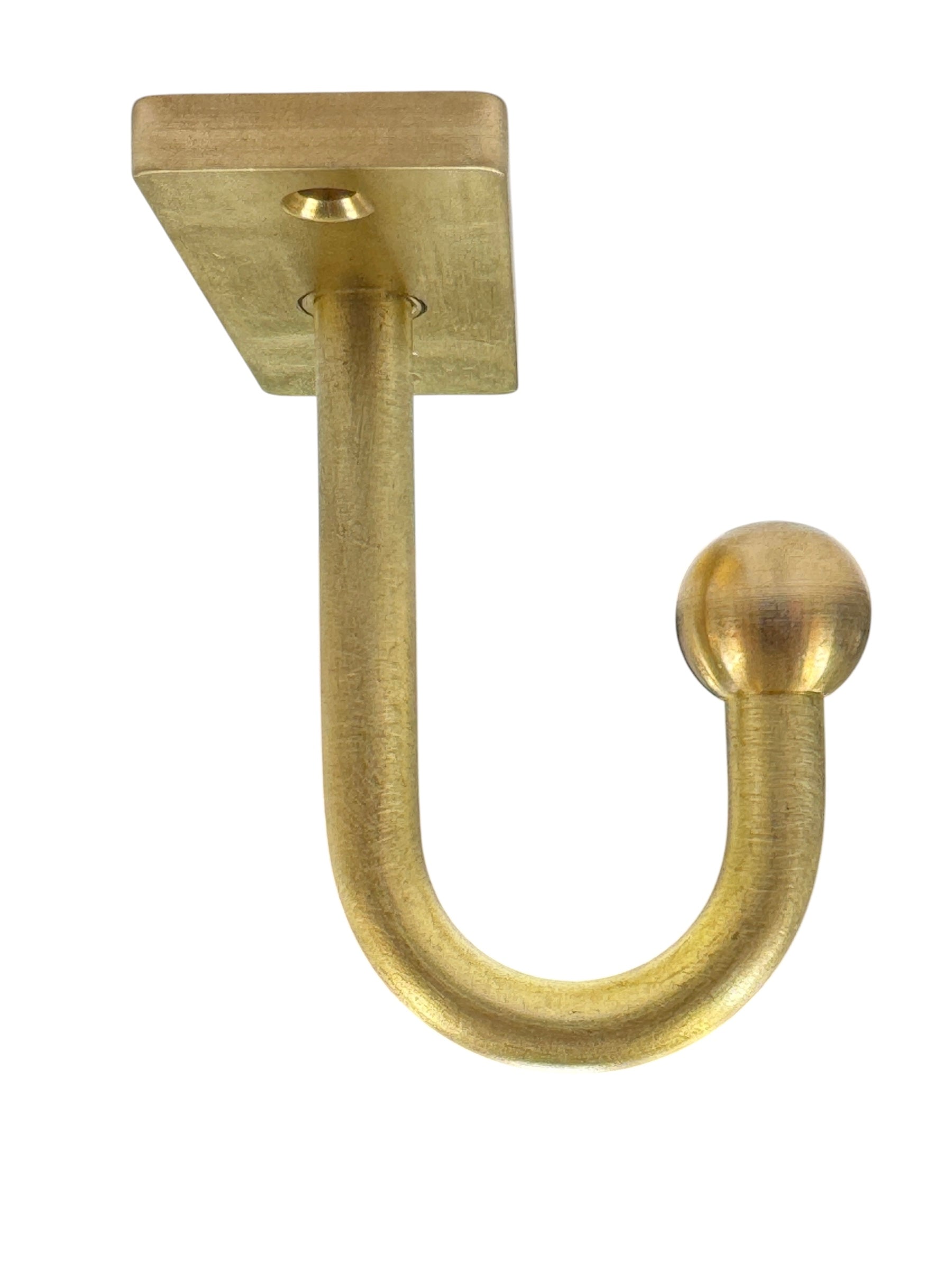 Solid Brass J-Hook with Rectangular Base – 3.25" Heavy Duty Ceiling & Wall Hook No.8003