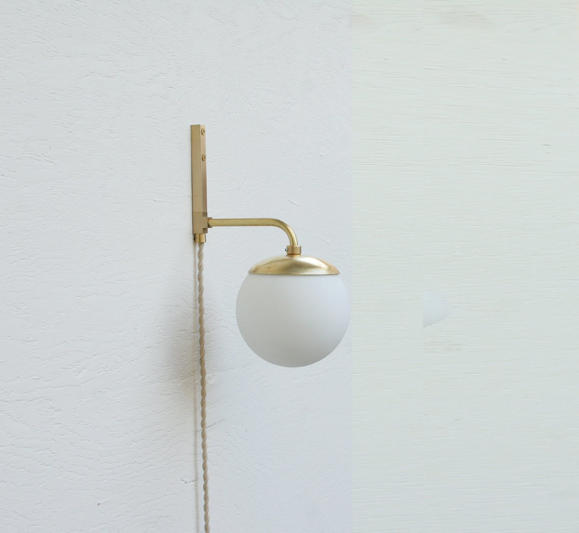 Plug-in  wall sconce Light, Brass light with gloss glass shade, Minimalist Wall Sconce Light