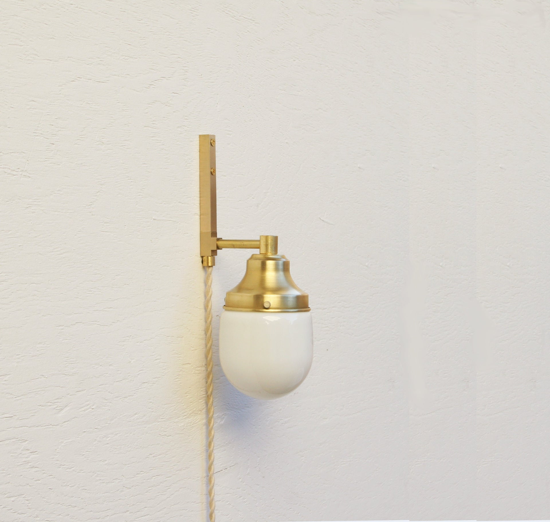 Plug-in  wall sconce Light, Brass light with gloss glass shade, Minimalist Wall Sconce Light