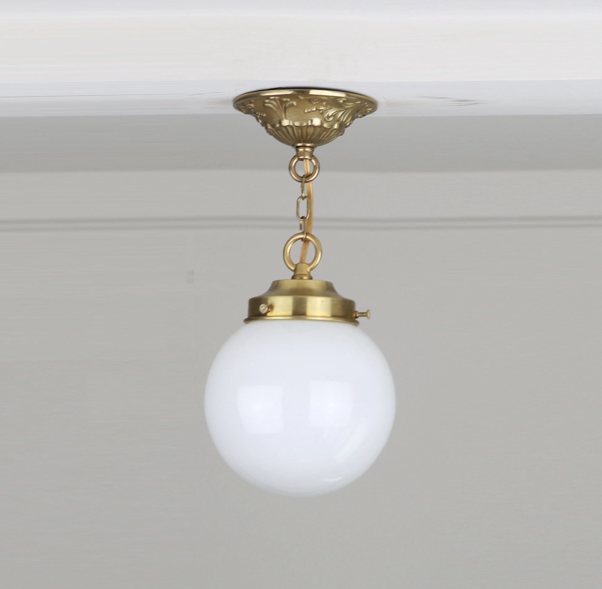 White Milk Glass Globe  Pendant Light Fixture, Glass Pendant Light, Casting Brass Pendant Light