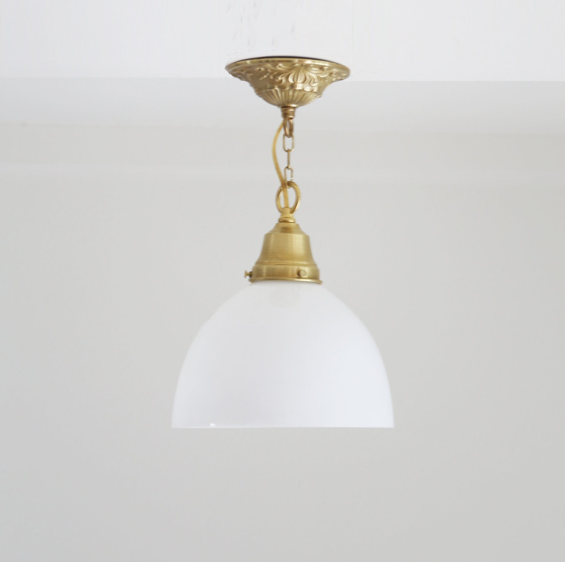 White Milk Glass  Pendant Light Fixture, Glass Pendant Light, Casting Brass Pendant Light