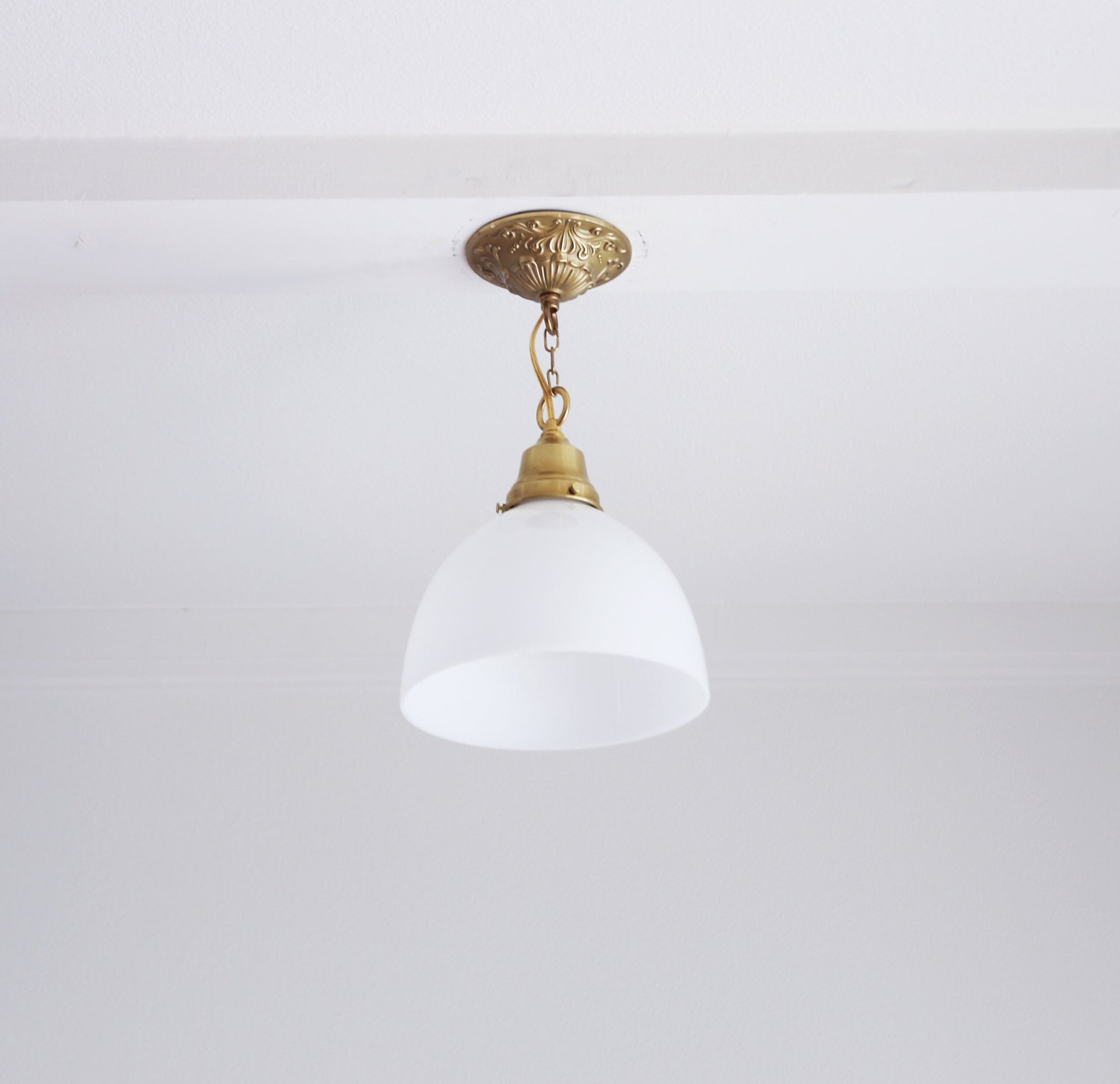 White Milk Glass  Pendant Light Fixture, Glass Pendant Light, Casting Brass Pendant Light