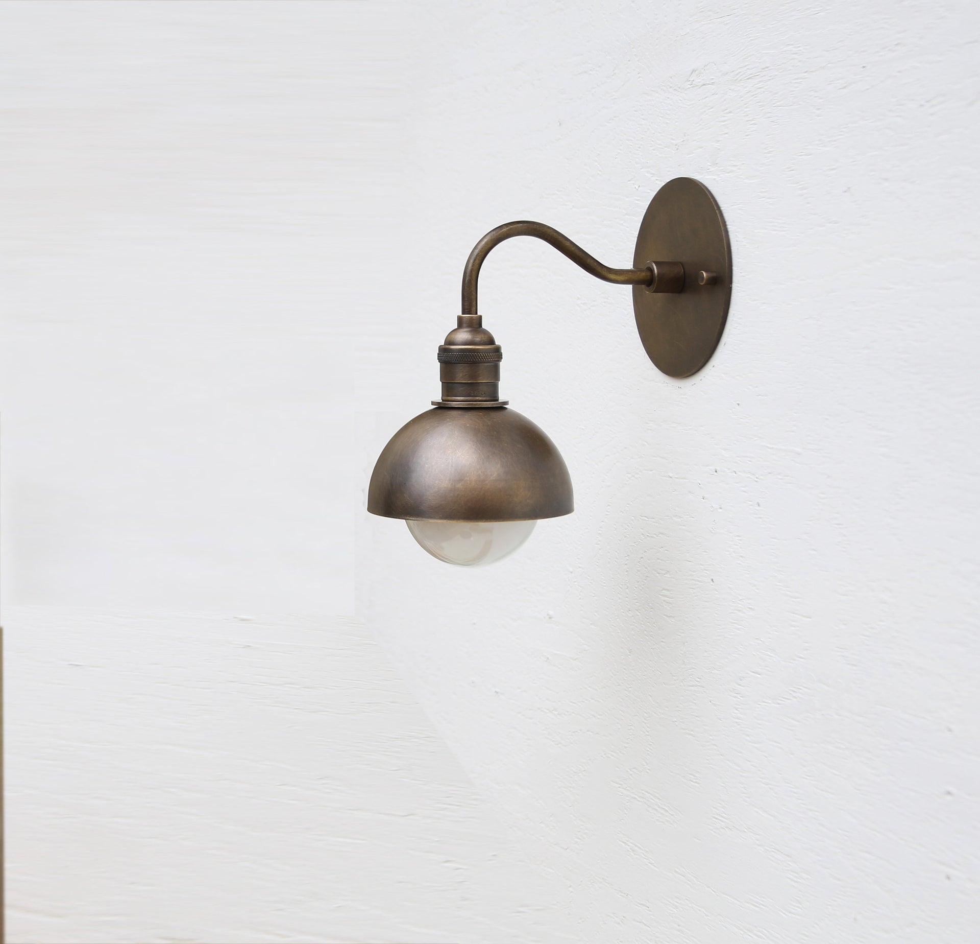 Aged  Brass Wall Sconce  light with solid round brass shade, Brass wall sconce light, Wall sconce light