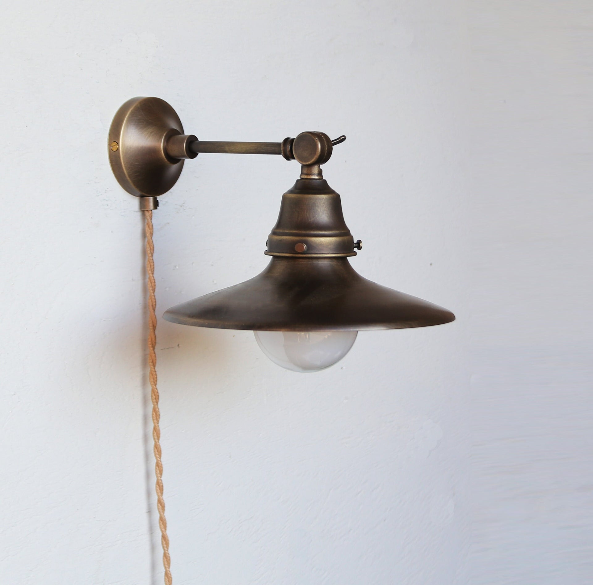 Pug-in Brass Wall Sconce  light, Modern brass light,  Aged  brass finish wall sconce light, Minimal Sconce Light