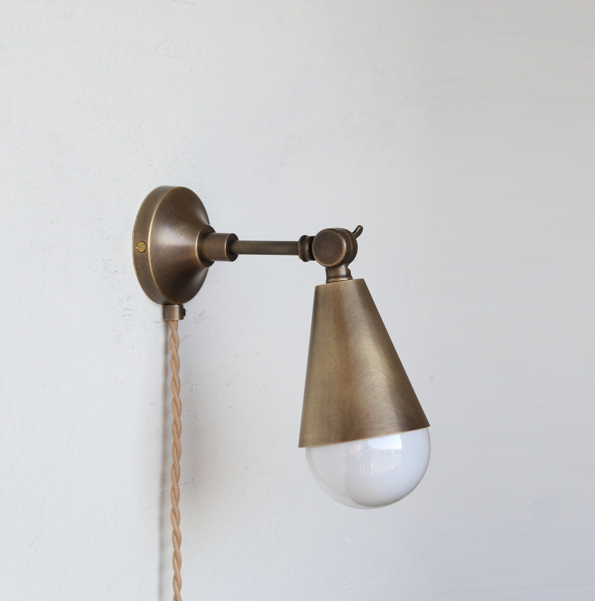 Pug-in Brass Wall Sconce  light, Modern brass light,  Aged  brass finish wall sconce light, Minimal Sconce Light