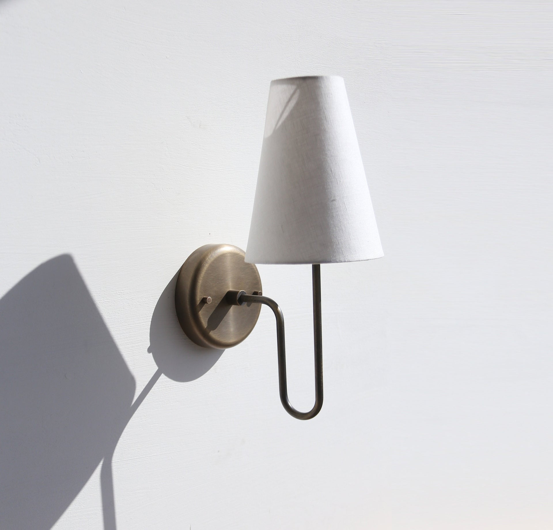 Brass Wall Sconce- Brass  light with Linen shade