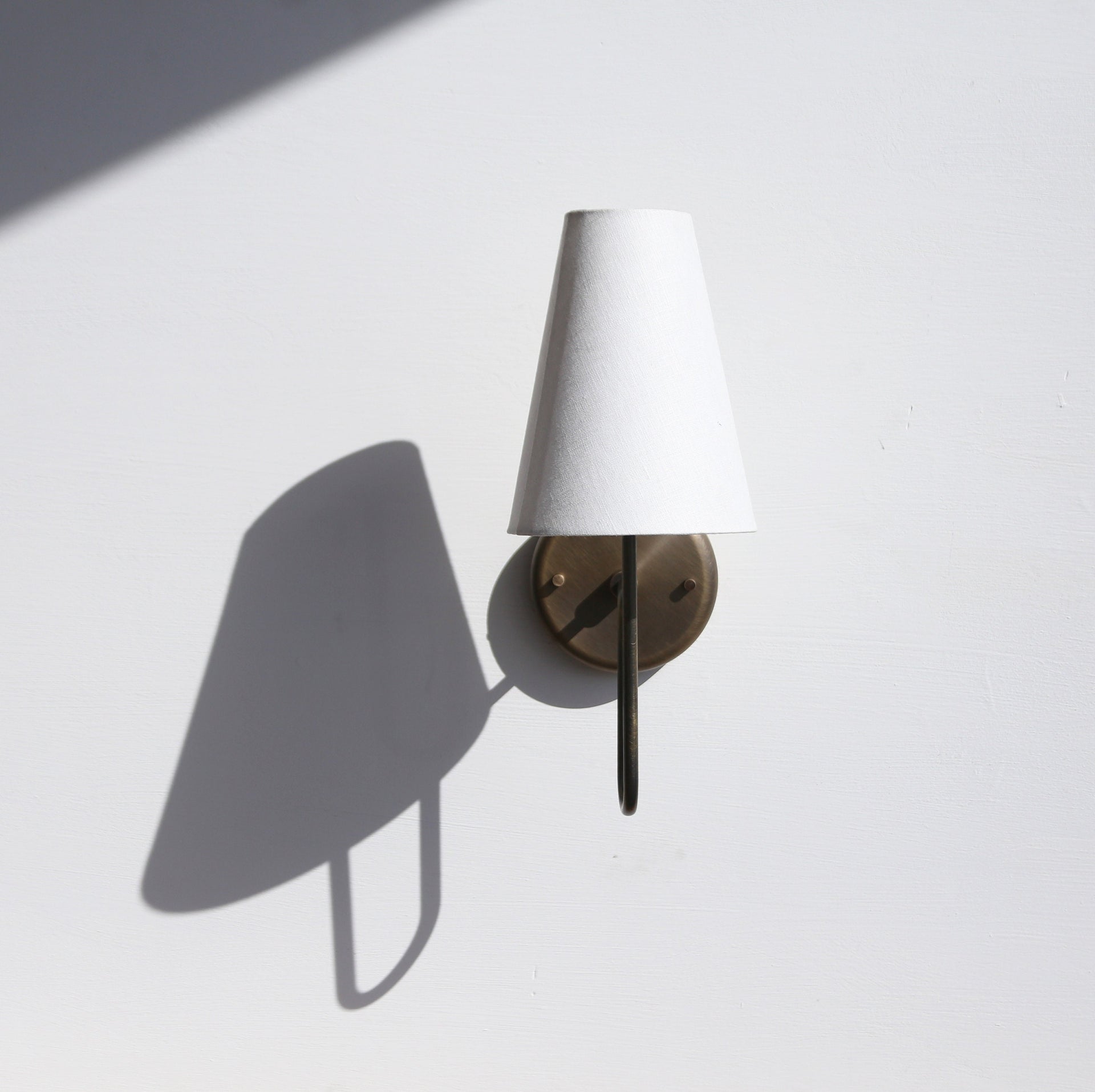 Brass Wall Sconce- Brass  light with Linen shade
