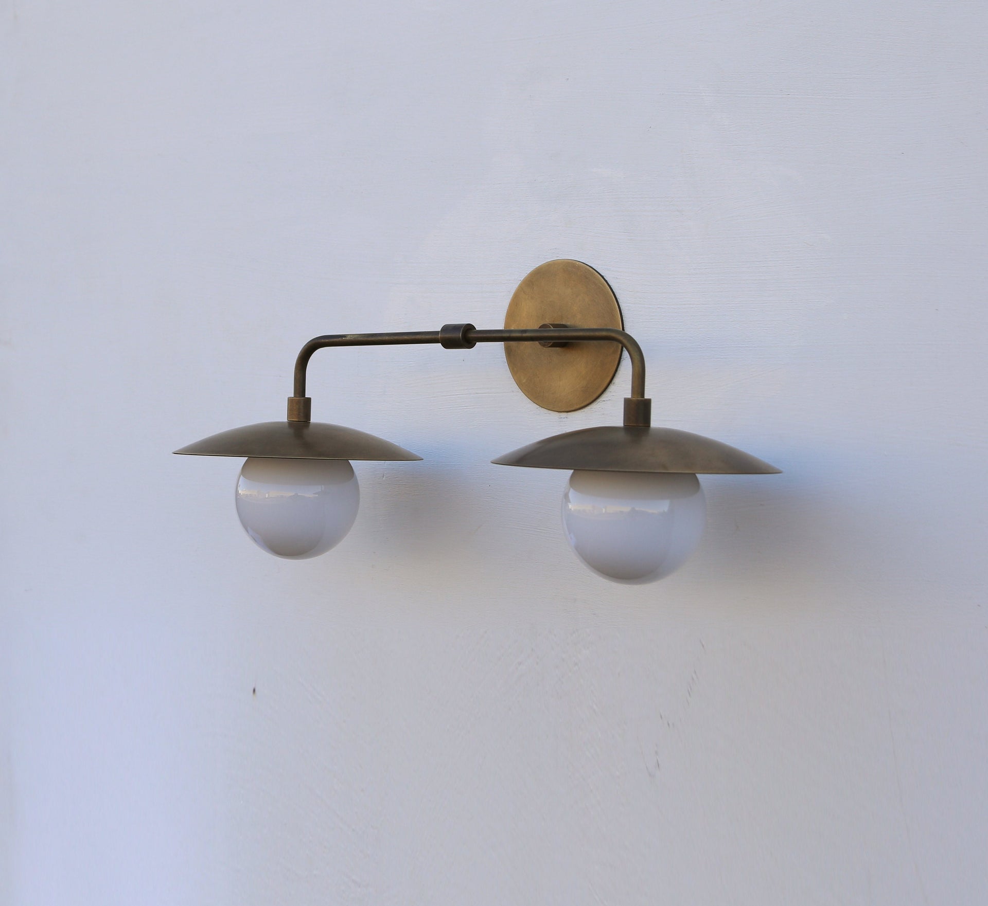 Brass Wall Sconce light with brass shade- UL Listed Minimal Sconce Light- Double Shade Wall Sconce-No. ball