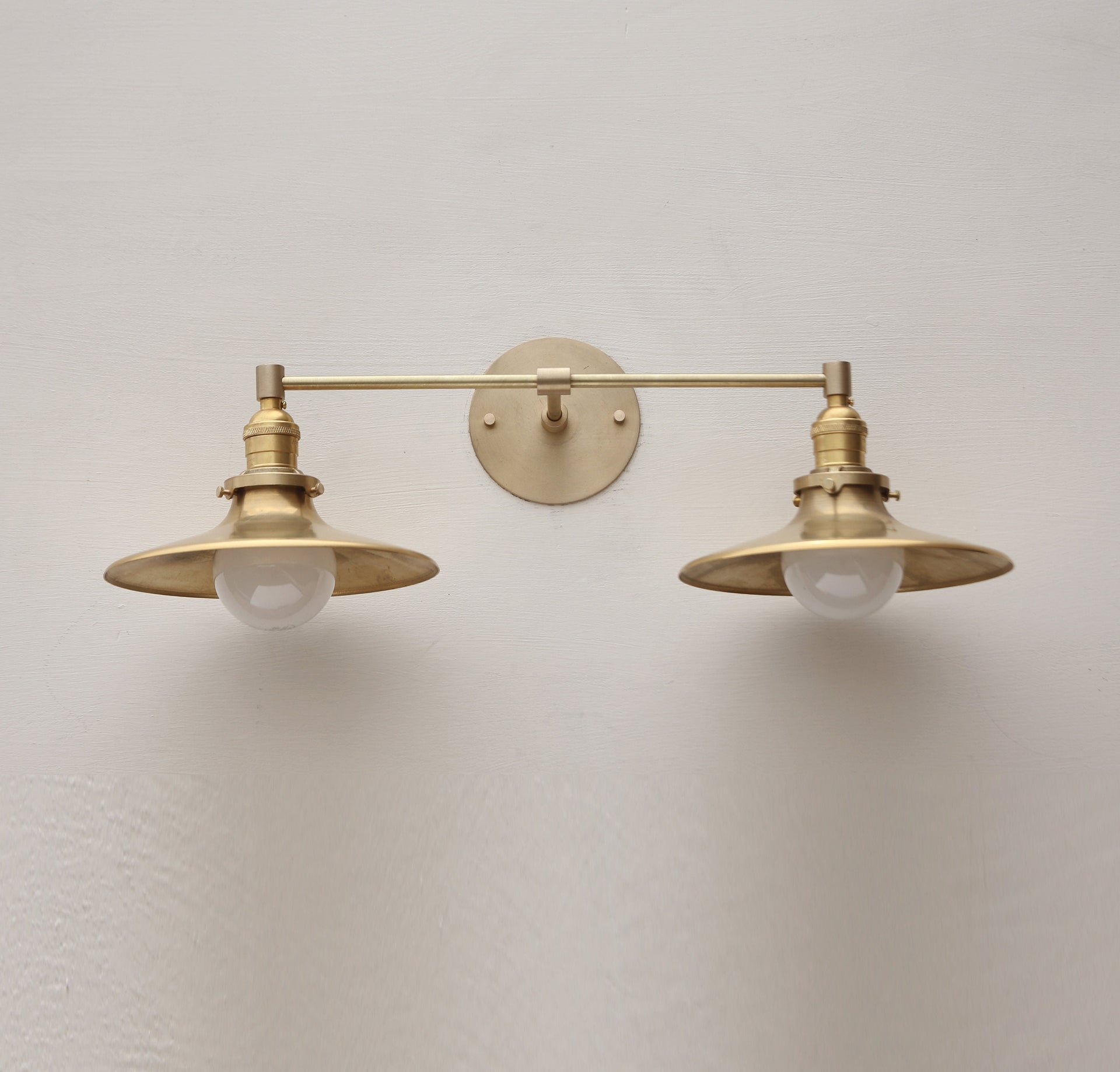 Brass Wall Sconce  light with brass shade-Minimal Sconce Light- Double Shade Wall Sconce