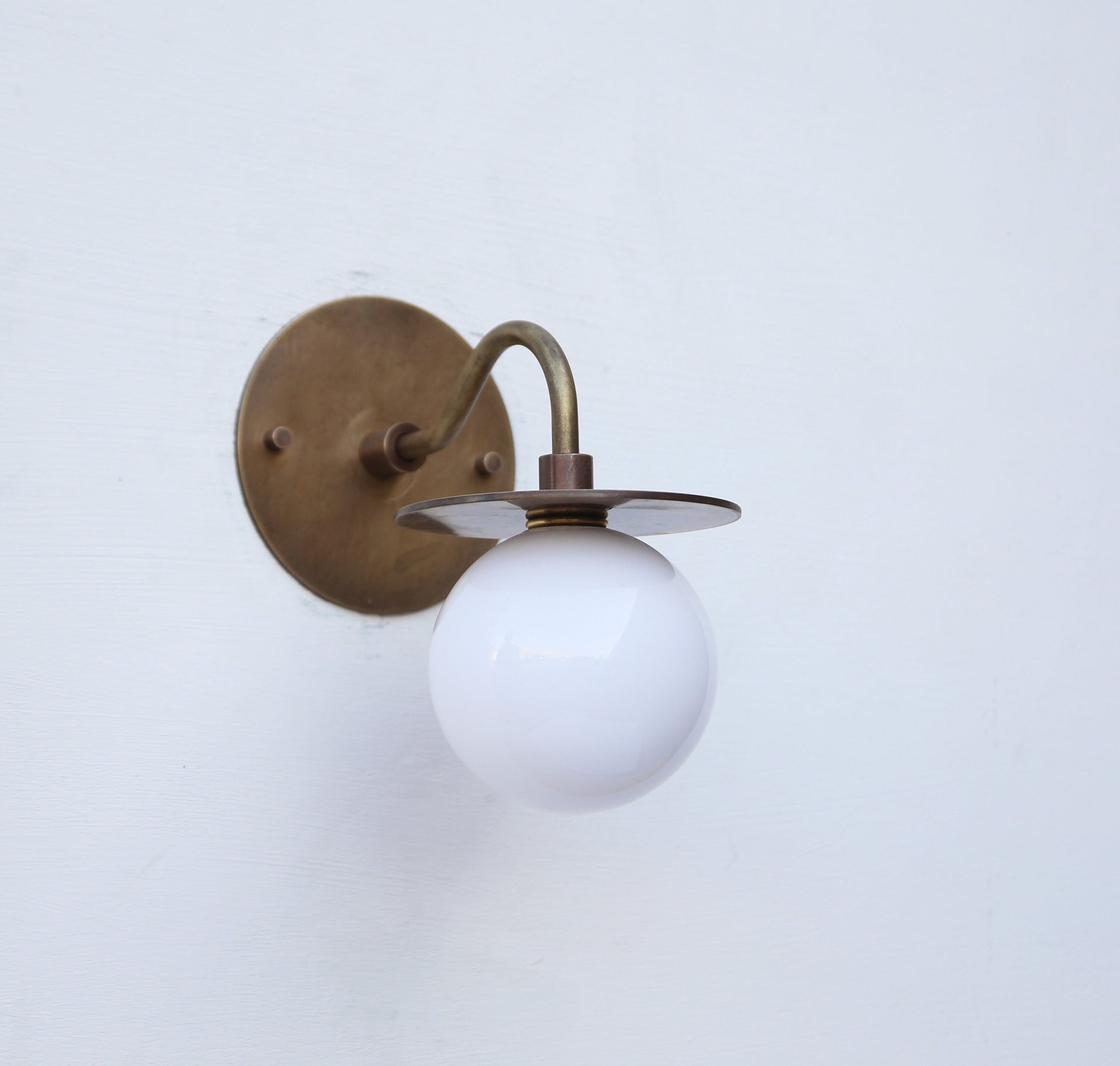 Wall Sconce  Light, Mid Century Wall Sconce,   Light with white glass mini- shade