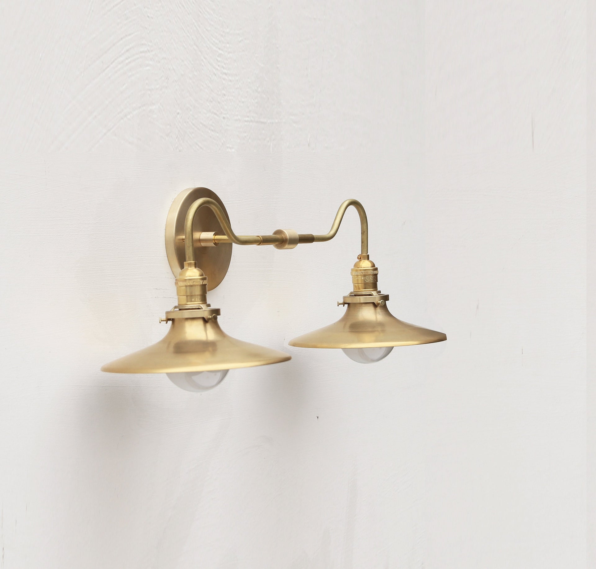 Brass Wall Sconce  light with brass shade-Minimal Sconce Light- Double Shade Wall Sconce