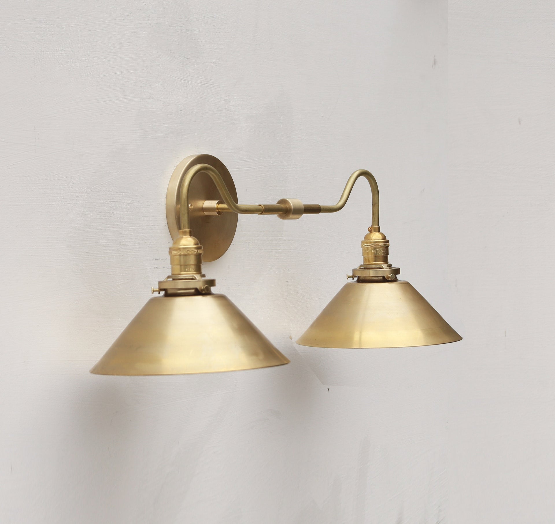 Brass Wall Sconce  light with brass shade-Minimal Sconce Light- Double Shade Wall Sconce
