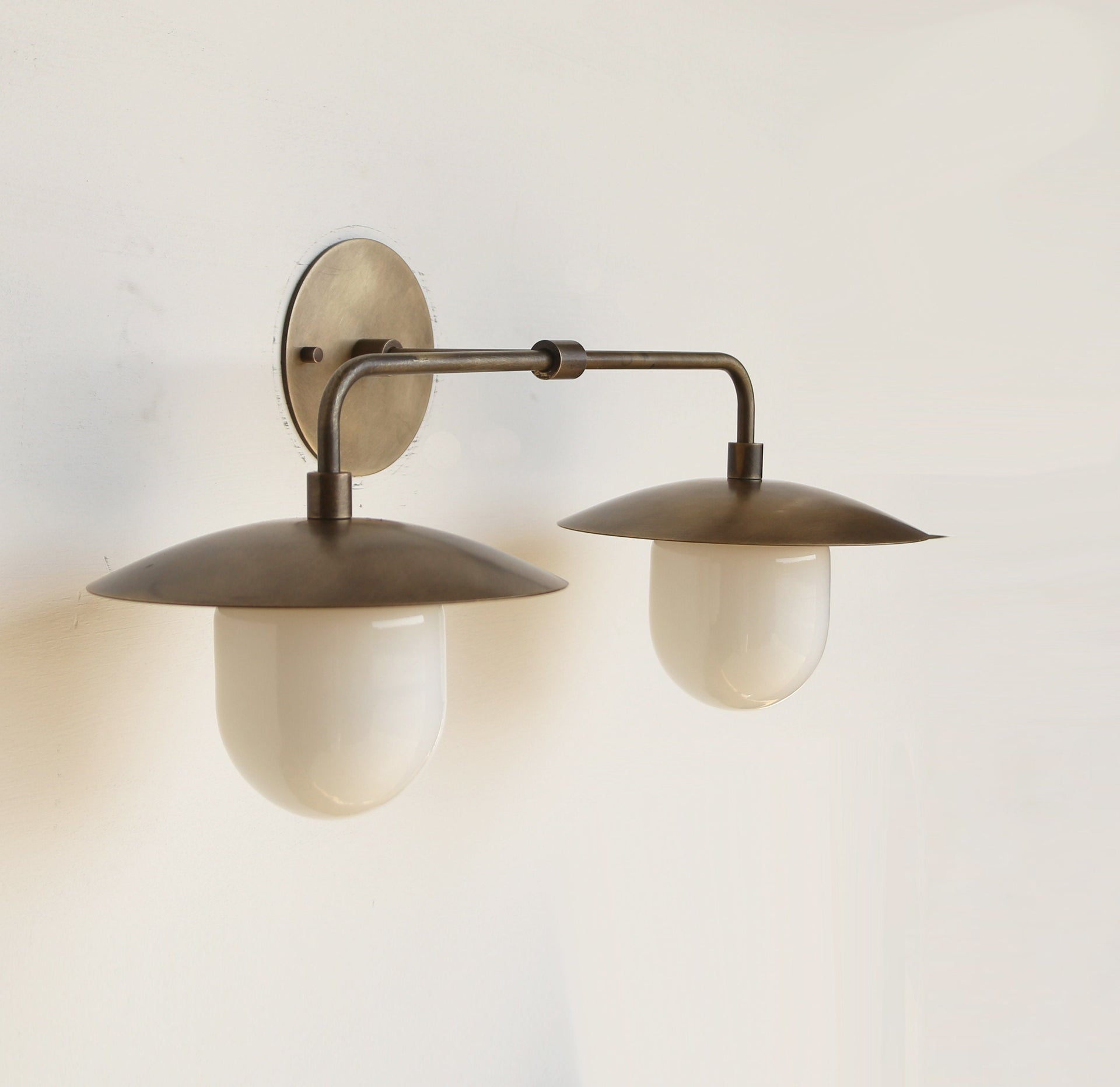 Brass Wall Sconce light with brass shade, Bathroom Vanity Light, Minimal Sconce Light- Double Shade Wall Sconce. No.501-LM