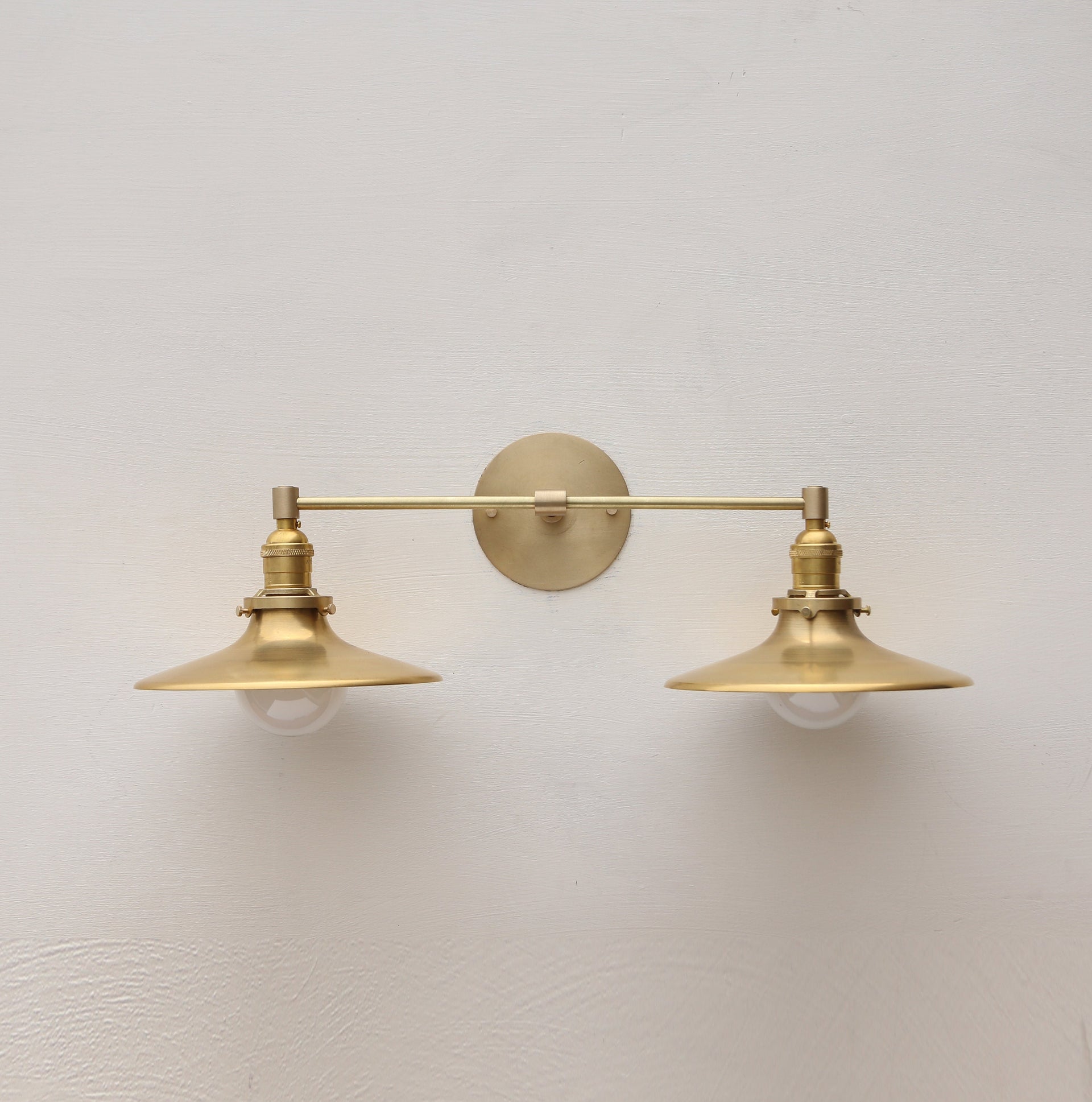 Brass Wall Sconce  light with brass shade-Minimal Sconce Light- Double Shade Wall Sconce