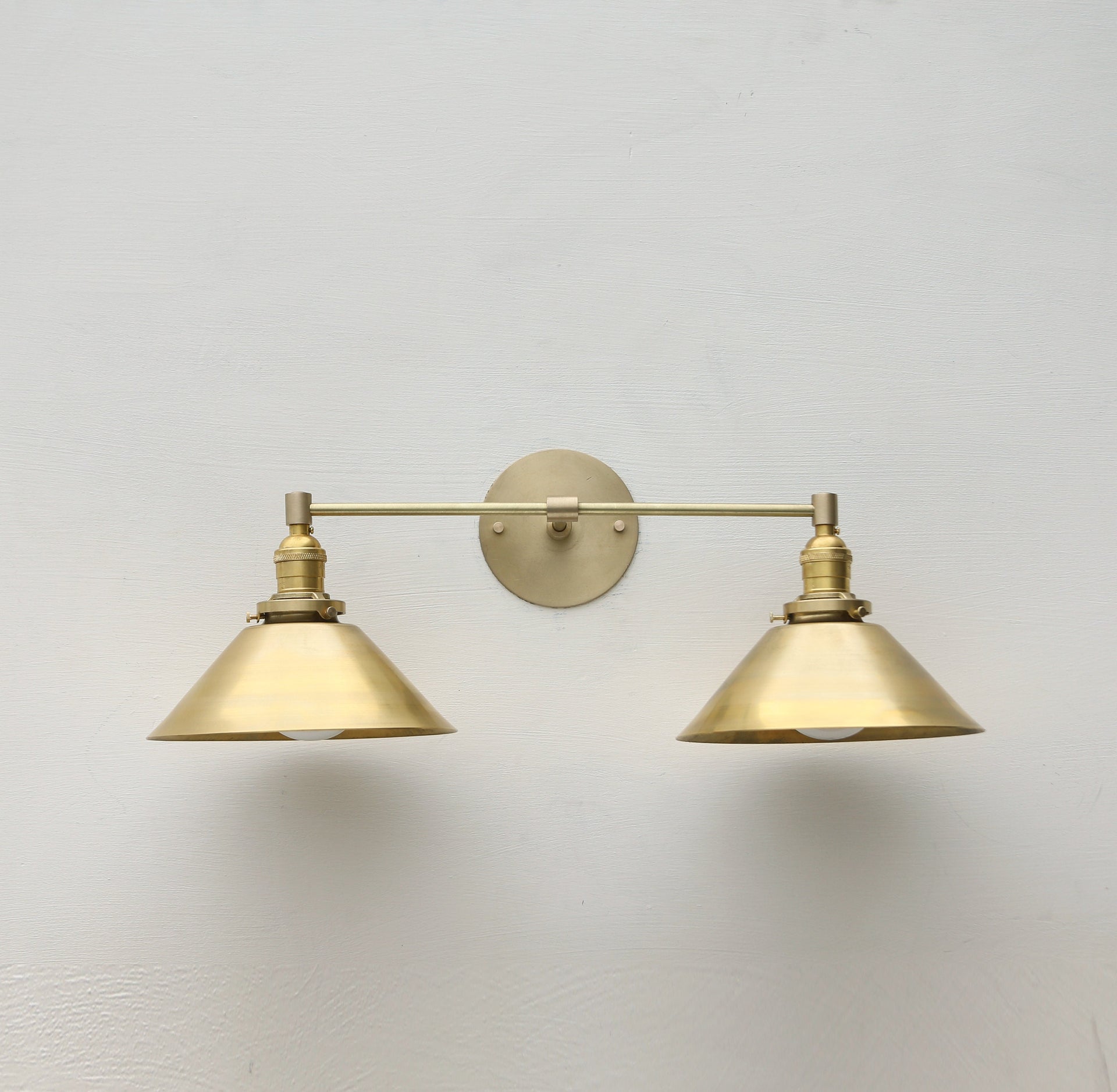 Brass Wall Sconce  light with brass shade-Minimal Sconce Light- Double Shade Wall Sconce
