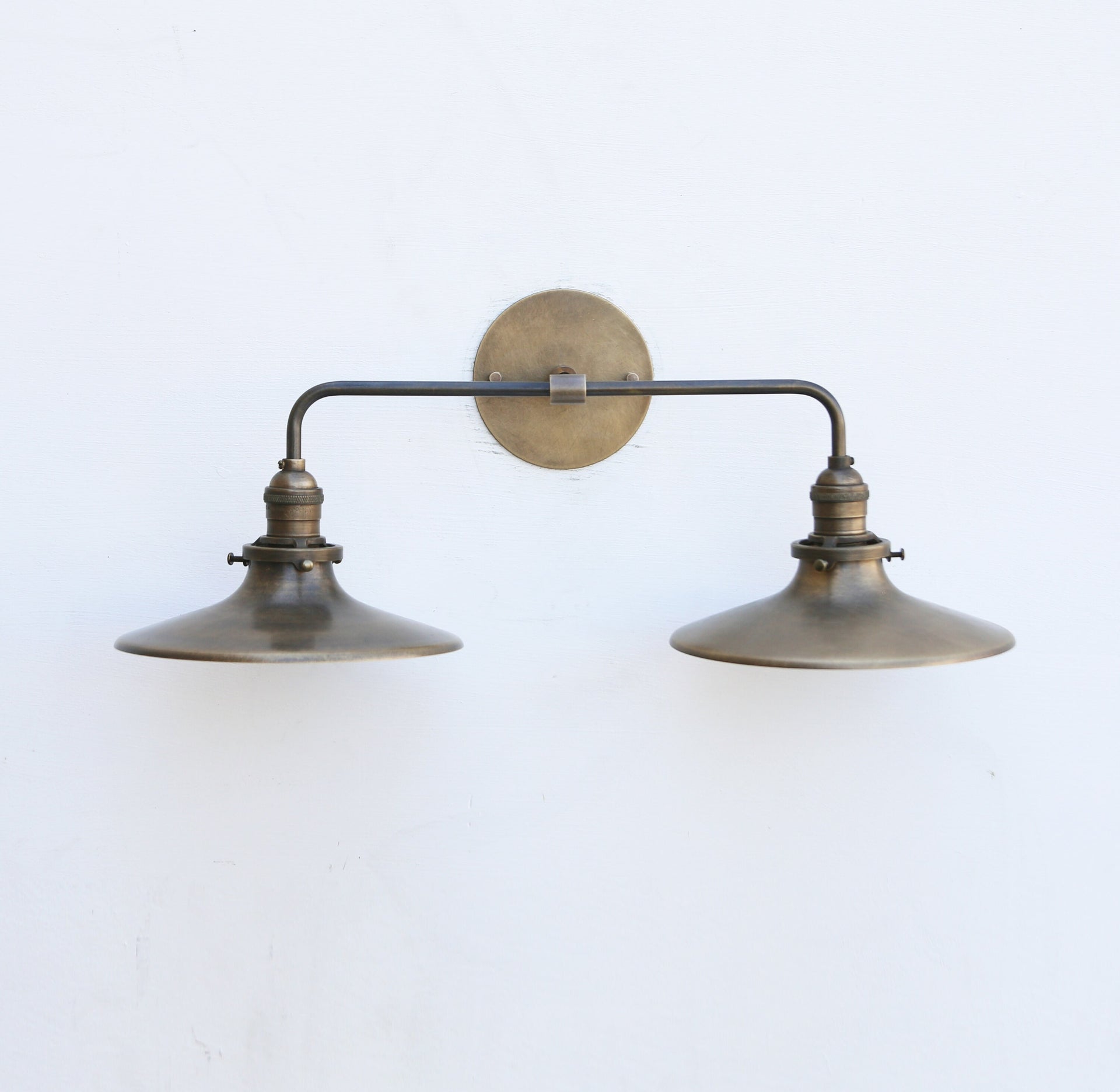 Brass Wall Sconce  light with brass shade-Minimal Sconce Light- Double Shade Wall Sconce