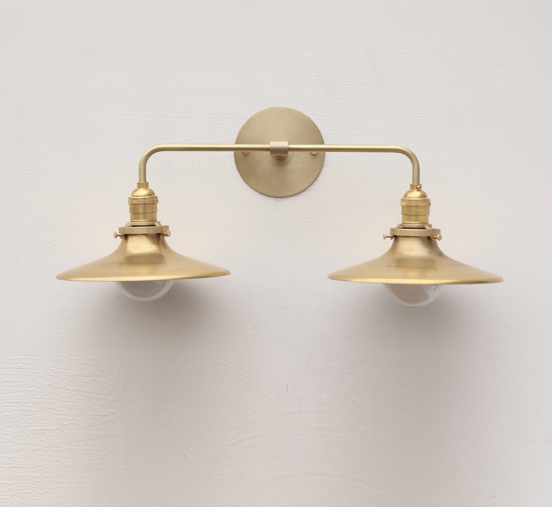 Brass Wall Sconce  light with brass shade-Minimal Sconce Light- Double Shade Wall Sconce