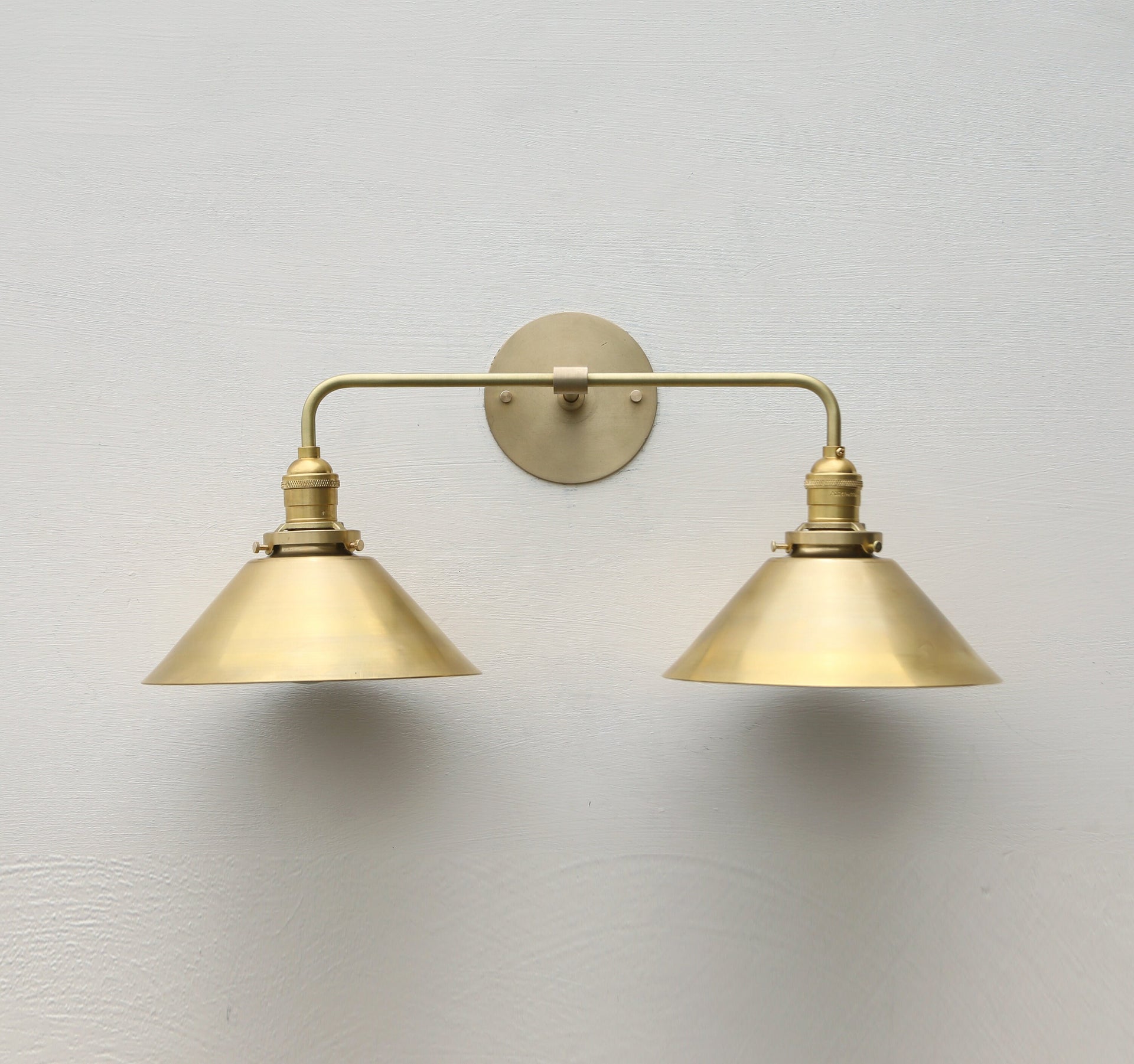 Brass Wall Sconce light with brass shade - Minimal Sconce Light - Double Shade Wall Sconce, UL Listed No.0378