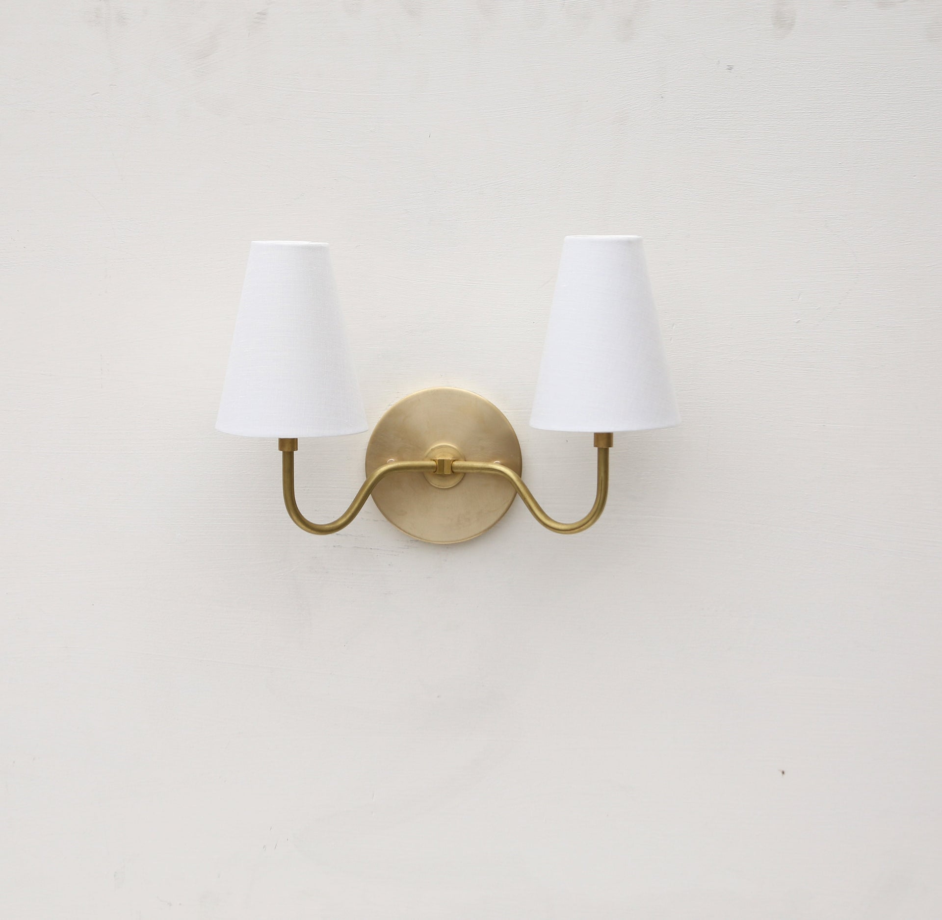 Brass Wall Sconce- Brass  light with Linen shade- Minimal Sconce Light