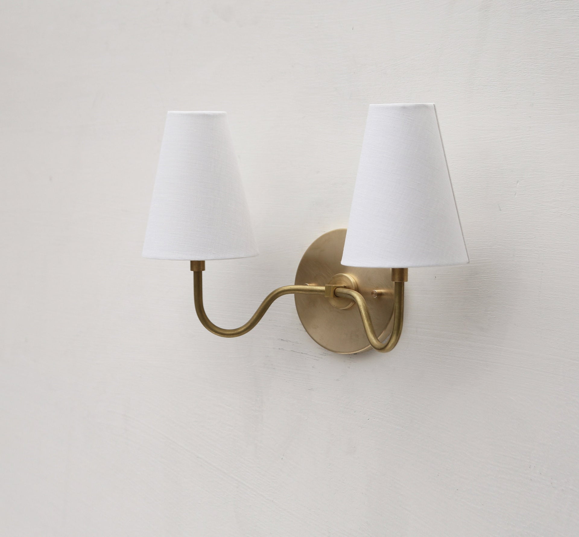 Brass Wall Sconce- Brass  light with Linen shade- Minimal Sconce Light