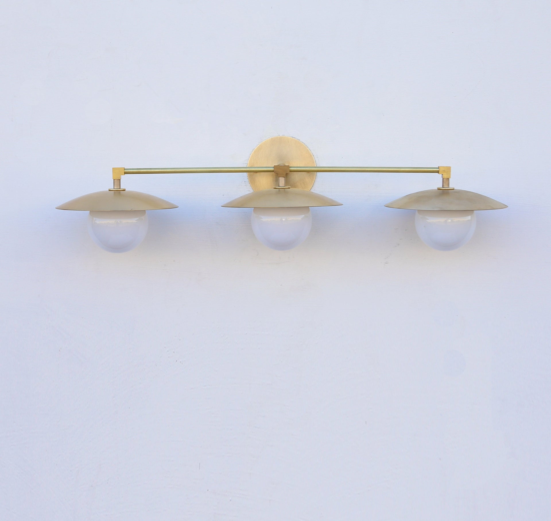 Solid Brass Wall Sconce  light with brass shade-Minimal Sconce Light- Double Shade Wall Sconce