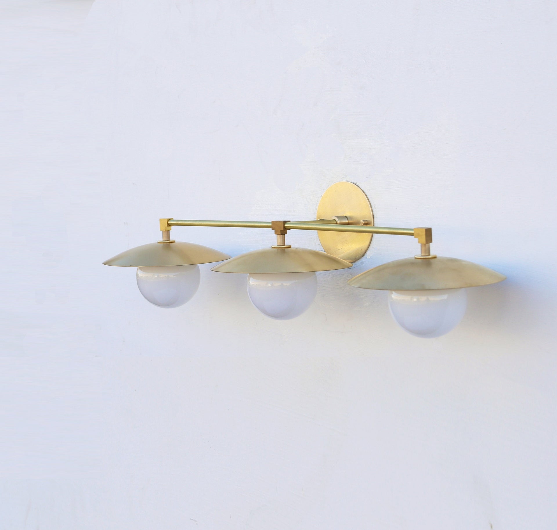 Solid Brass Wall Sconce  light with brass shade-Minimal Sconce Light- Double Shade Wall Sconce