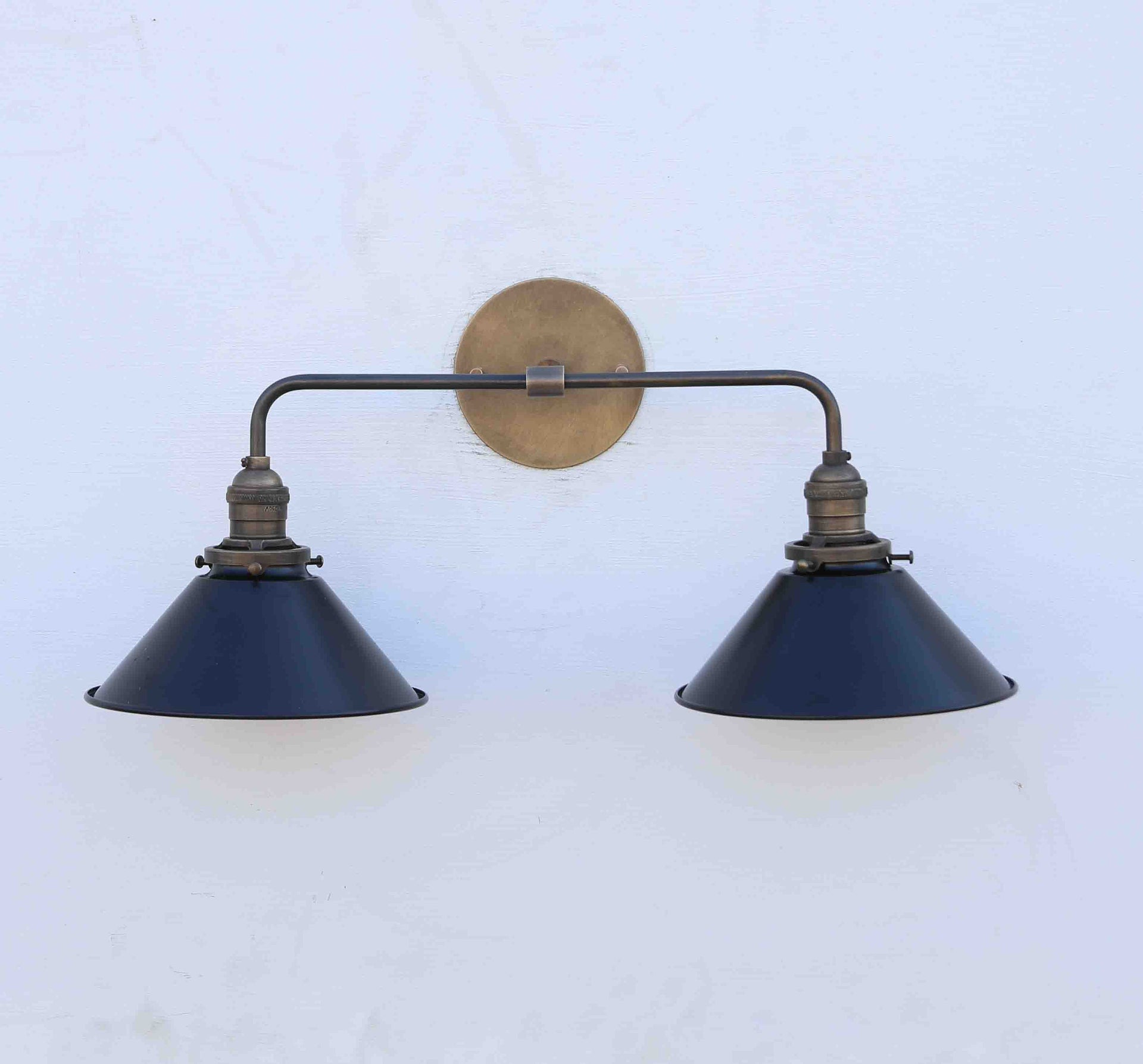 Brass Wall Sconce  light with brass shade-Minimal Sconce Light- Double Shade Wall Sconce