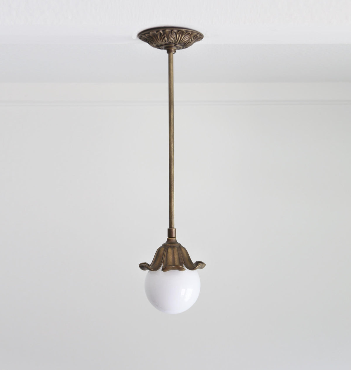 Brass ceiling light with flower lamp holder, Classic brass ceiling light with glass shade, UL Listed, No.0702