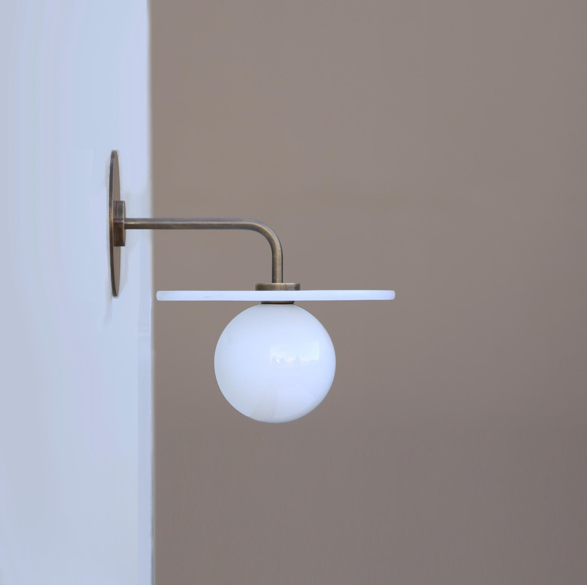 Wall Sconce  Light, Wall Sconce with alabaster shade,   Light with white glass mini- shade