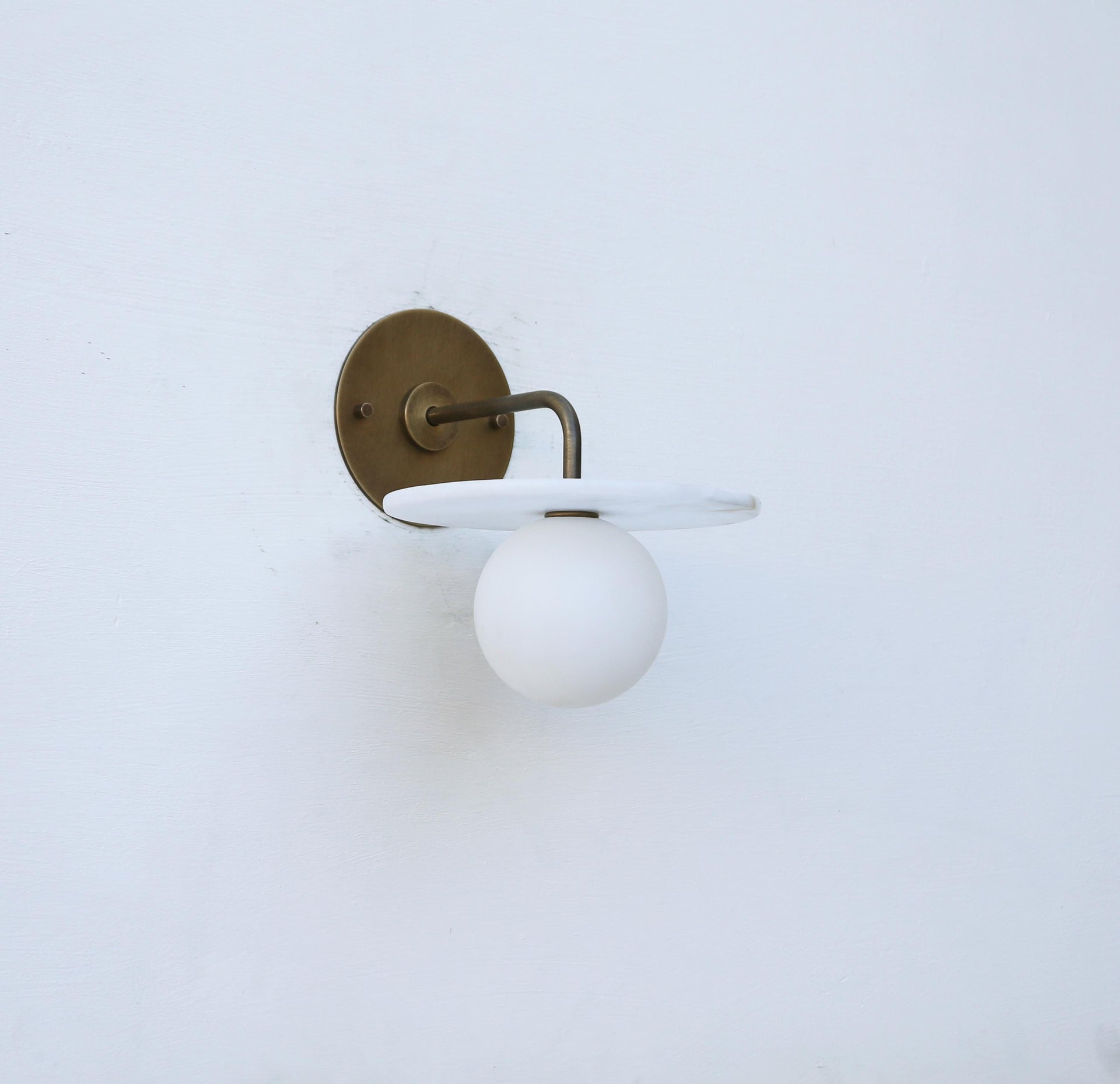 Wall Sconce  Light, Wall Sconce with alabaster shade,   Light with white glass mini- shade