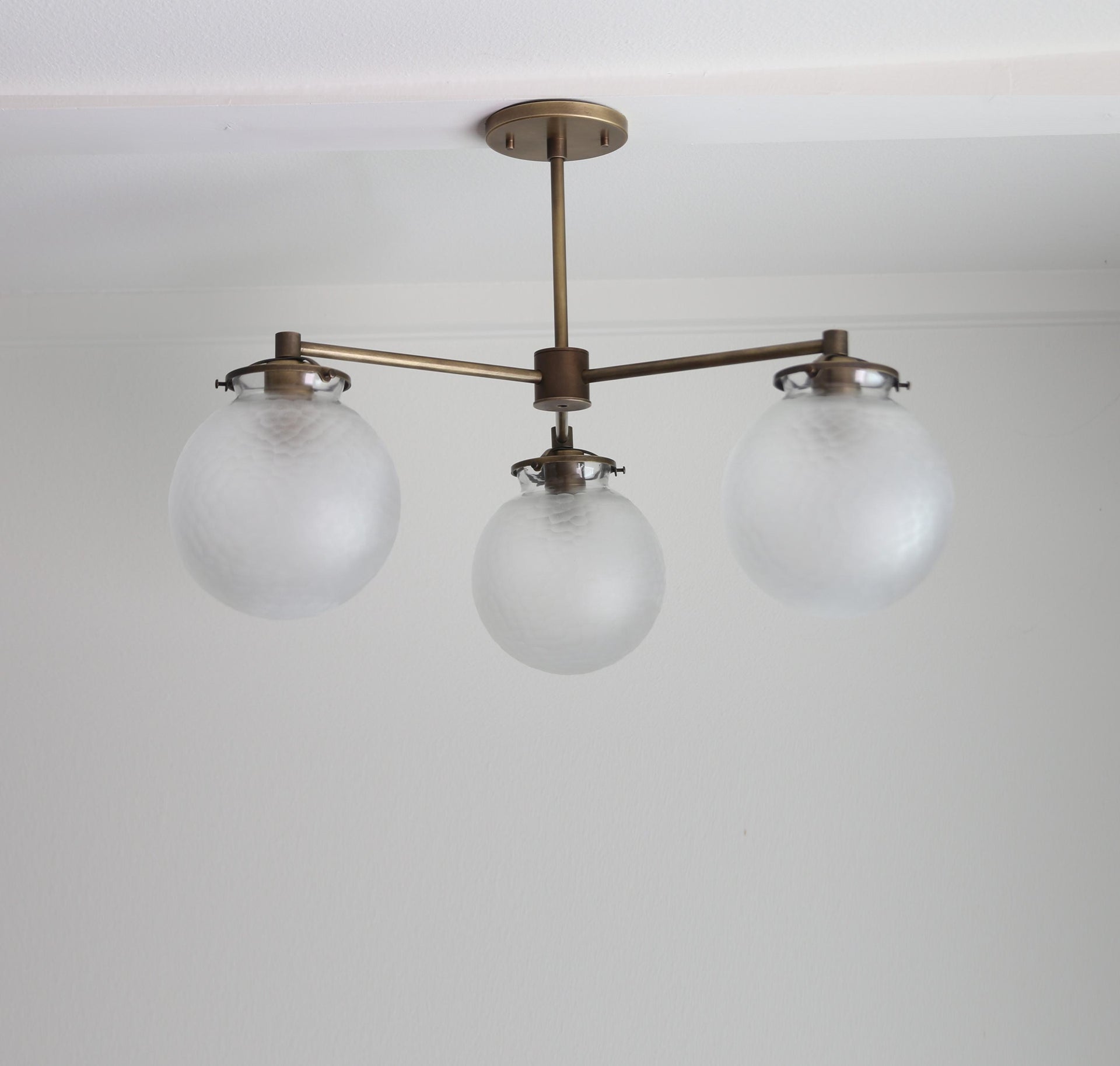 Brass Chandelier, Modern Brass Chandelier, Aged brass Chandelier with glass shade