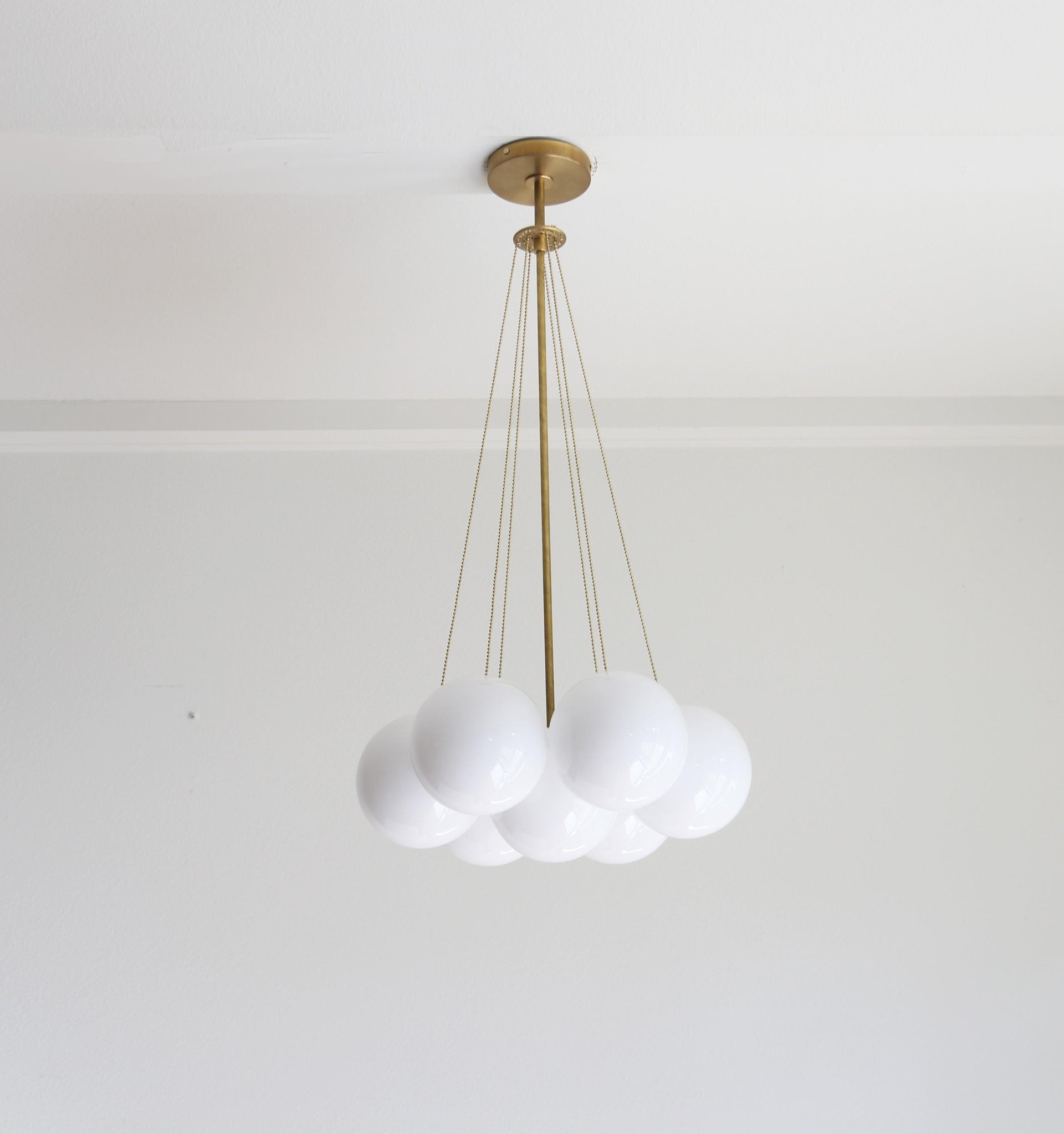 Chandelier, Brass Chandelier, Light with white glass shade, UL Listed No.0413