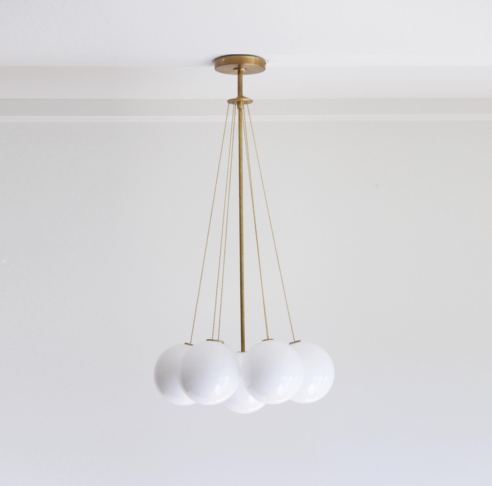 Chandelier, Brass Chandelier, Light with white glass shade, UL Listed No.0413