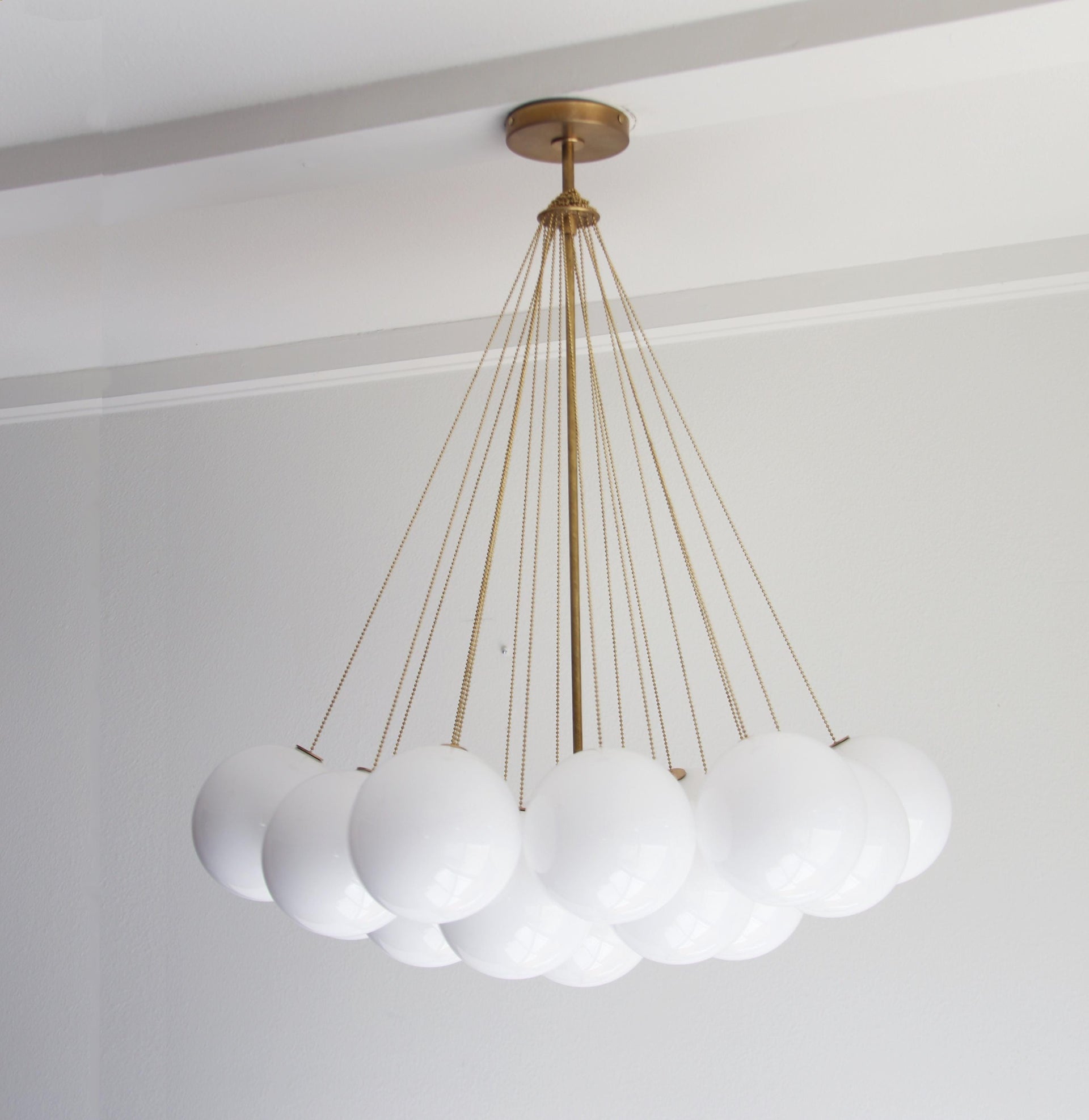 Chandelier, Brass Chandelier, Light with white glass  shade