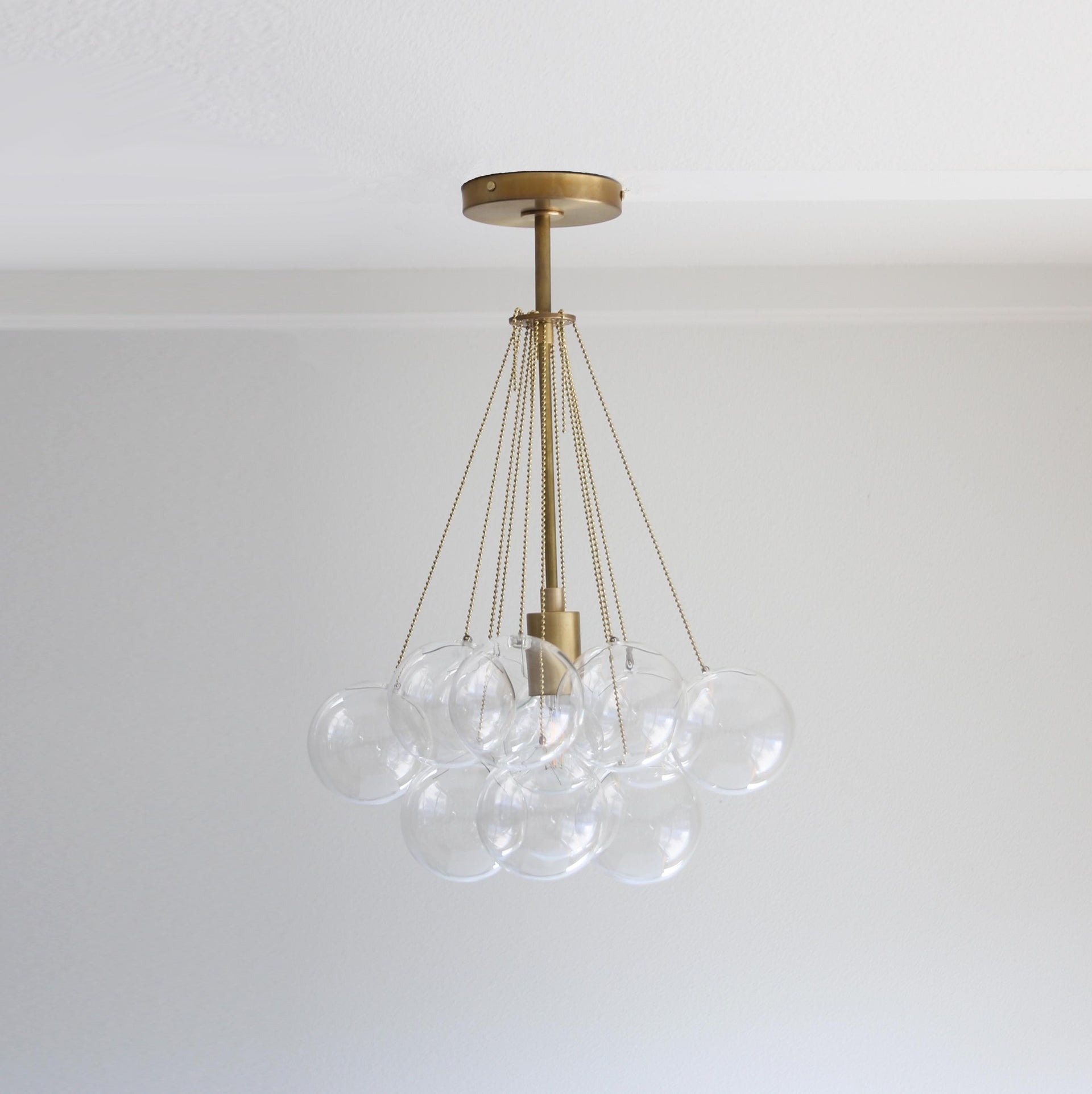 Brass Chandelier, Pendant light,  Light with white glass  shade