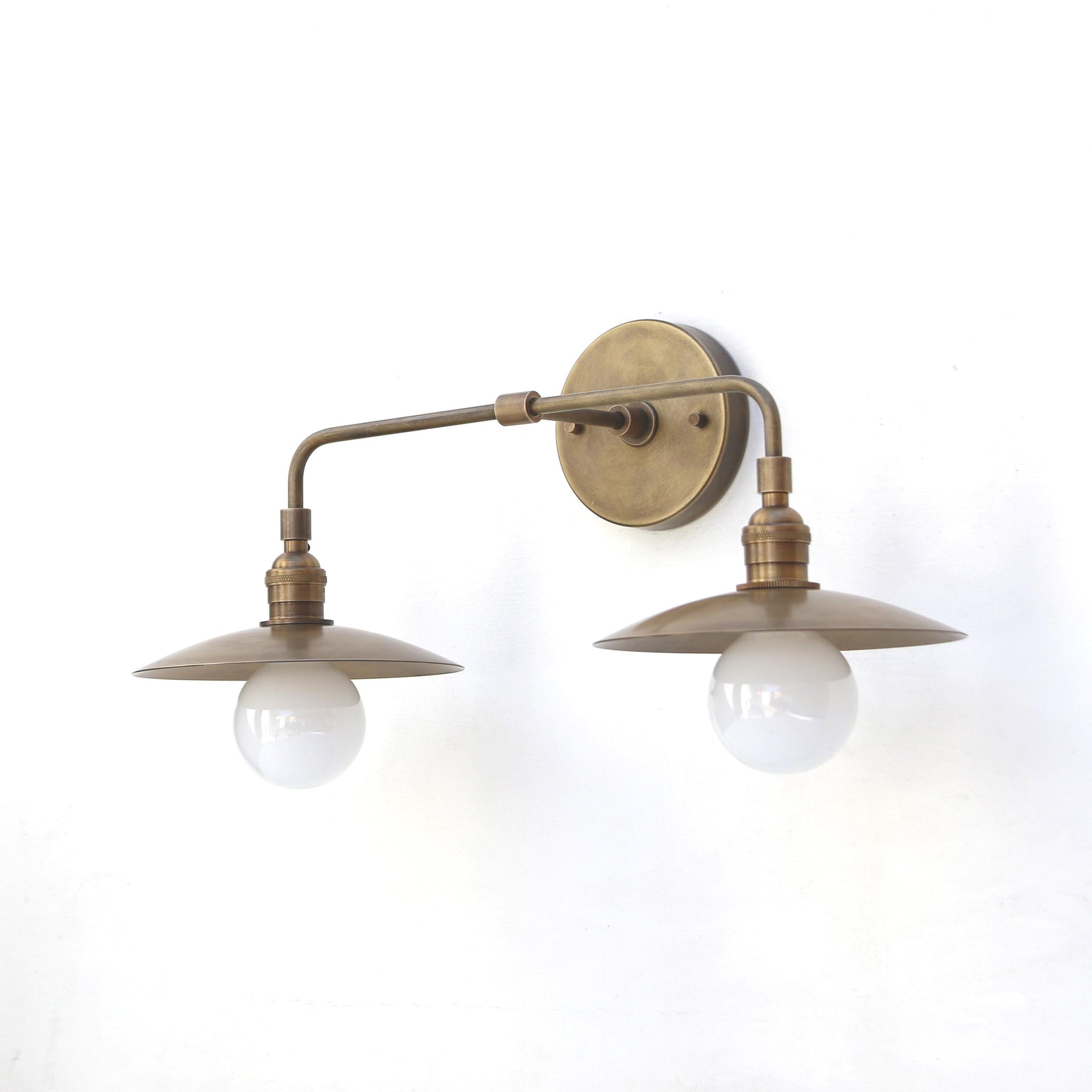 Industrial Brass Wall Sconce Light, Brass Wall Sconce  Light With Shade, Double Shade Wall Sconce. UL Listed, D-Bai No.0301