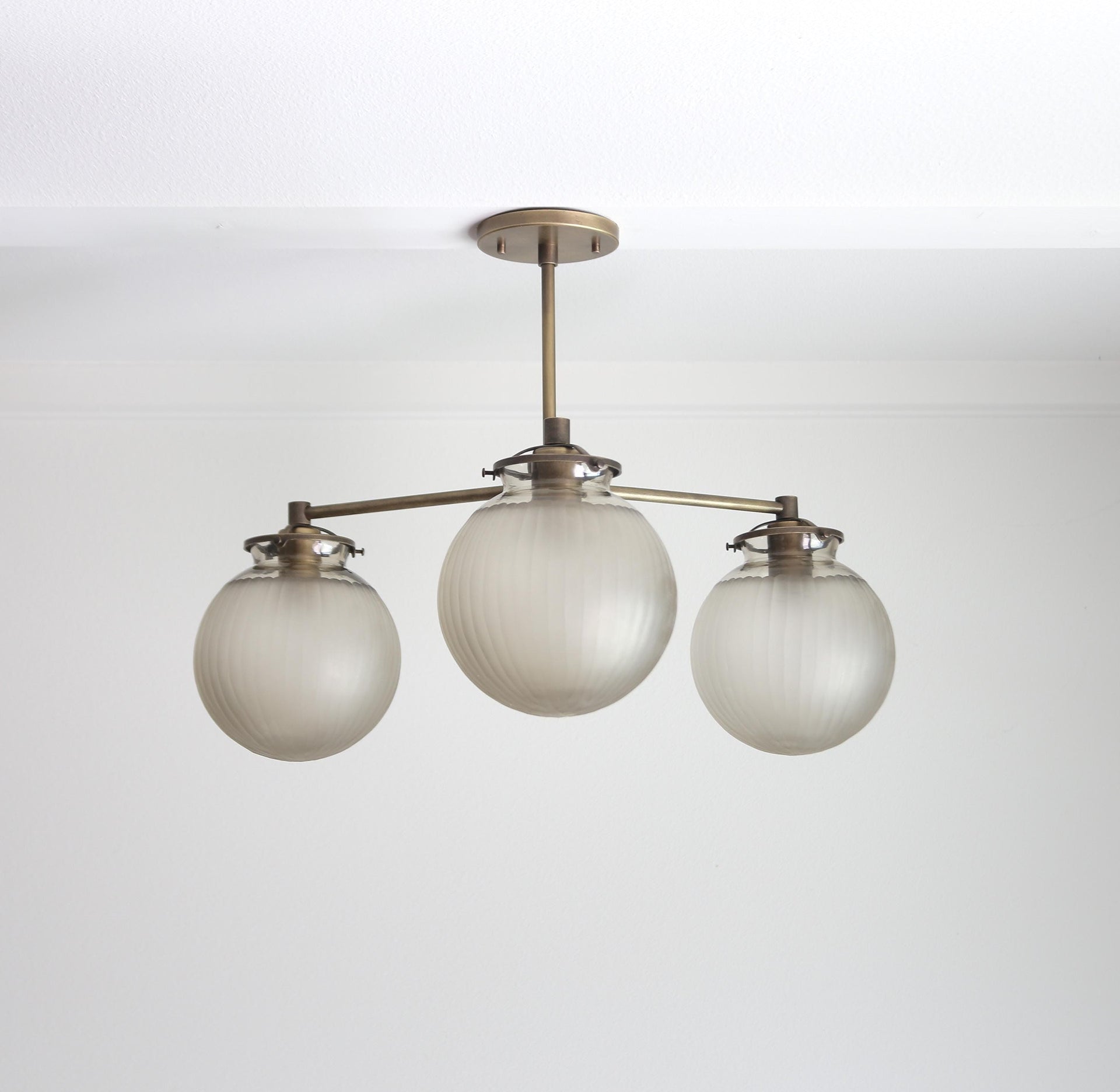 Brass Chandelier, Modern Brass Chandelier, Aged brass Chandelier with glass shade, UL Listed No.0208