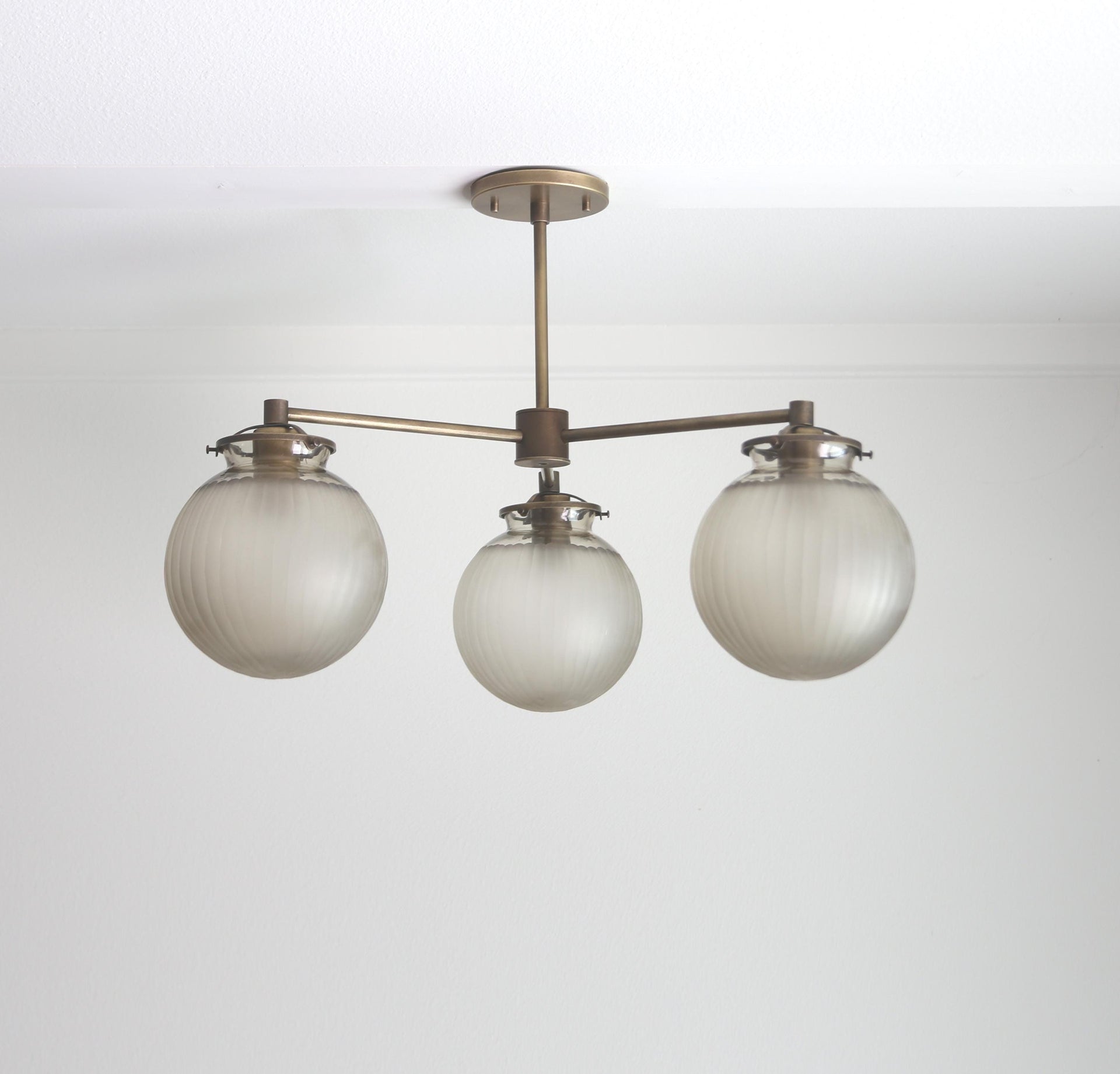 Brass Chandelier, Modern Brass Chandelier, Aged brass Chandelier with glass shade, UL Listed No.0208