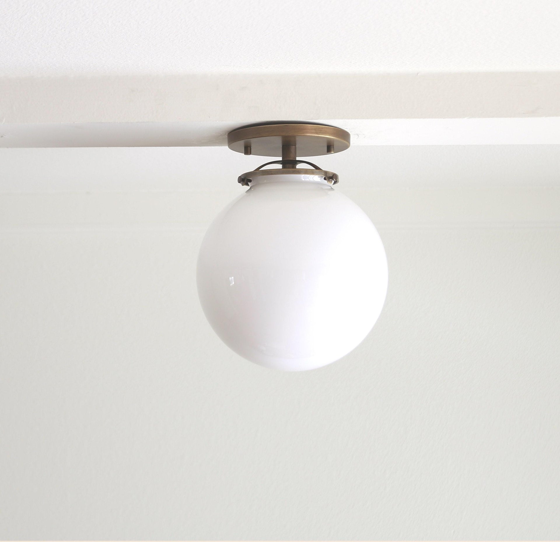 Glass globe Flush Mount Ceiling Light Fixture - Mid Century Modern Lighting Fixtures - Modern Brass Light Fixtures- UL Listed. 8" FKQ No.0071