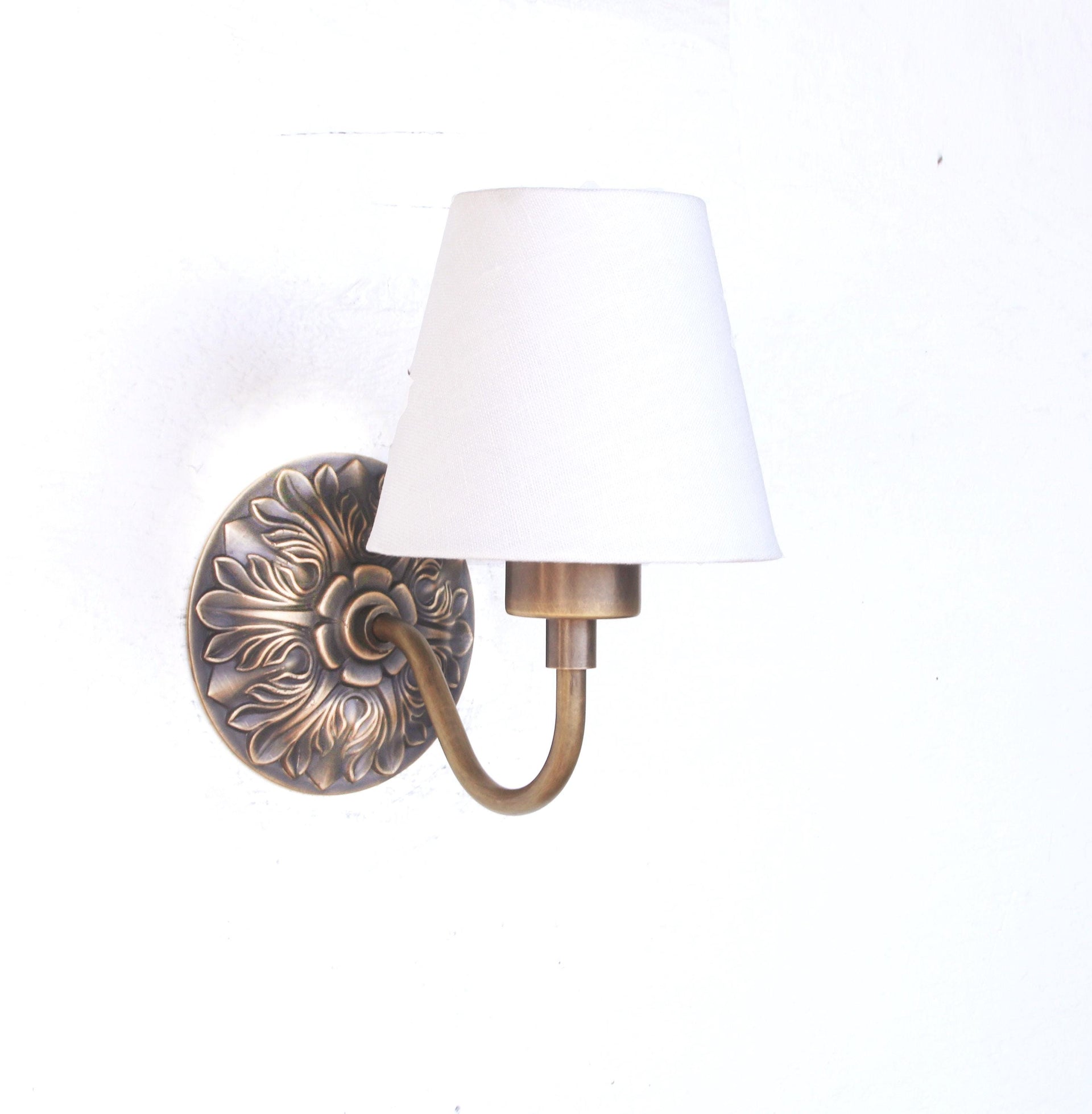 Brass Wall Sconce- Brass  light with Linen shade- Minimal Sconce Light, UL Listed, No.0170