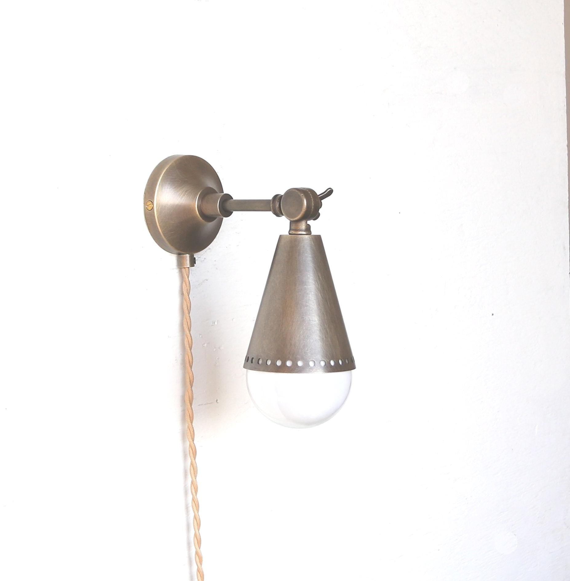 Pug-in Brass Wall Sconce  light, Modern brass light,  Aged  brass finish wall sconce light, Minimal Sconce Light, No.0336