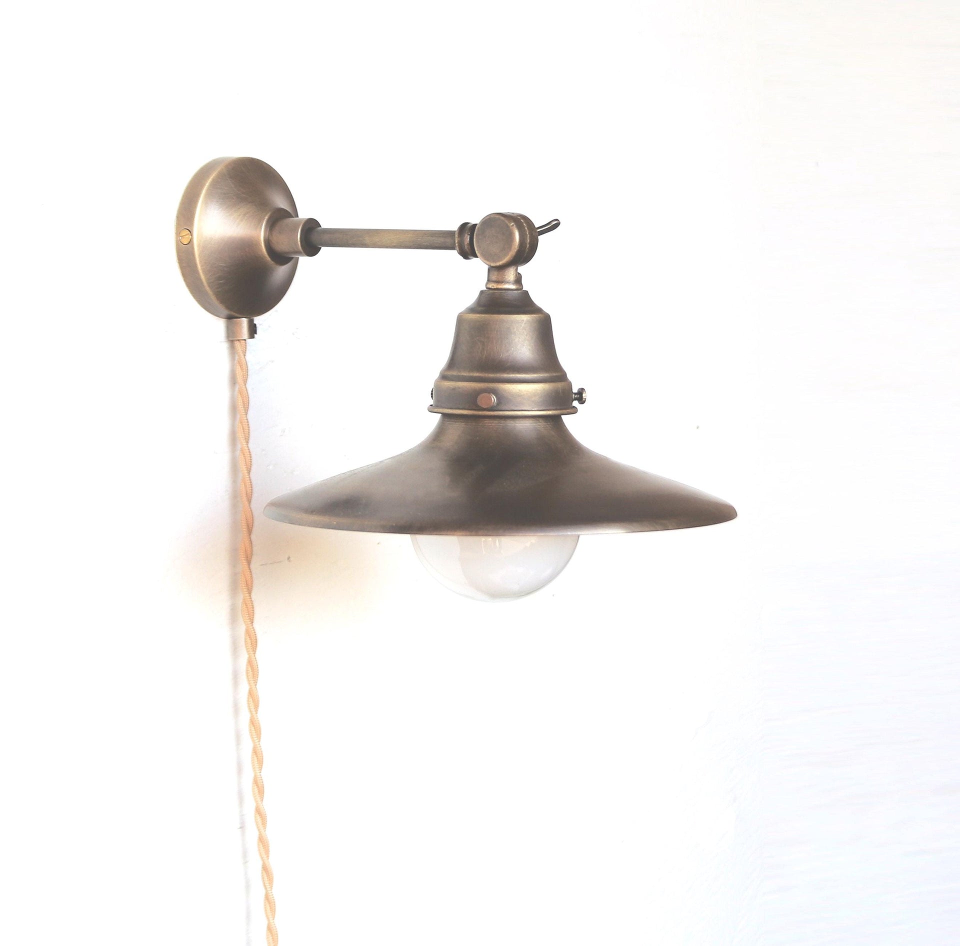 Plug-in Brass Wall Sconce light, Modern brass light, Aged brass finish wall sconce light, Minimal Sconce Light No.0452