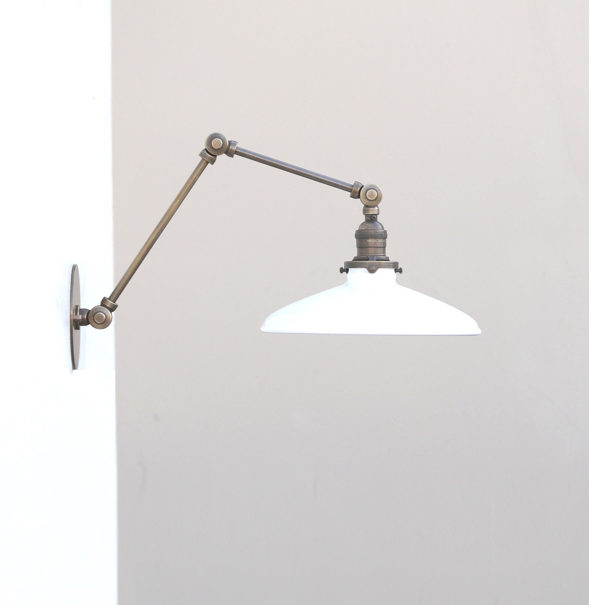 Adjustable Brass Wall Sconce light: Industrial Swivel Light, Enamel Shade, UL Listed No.0369