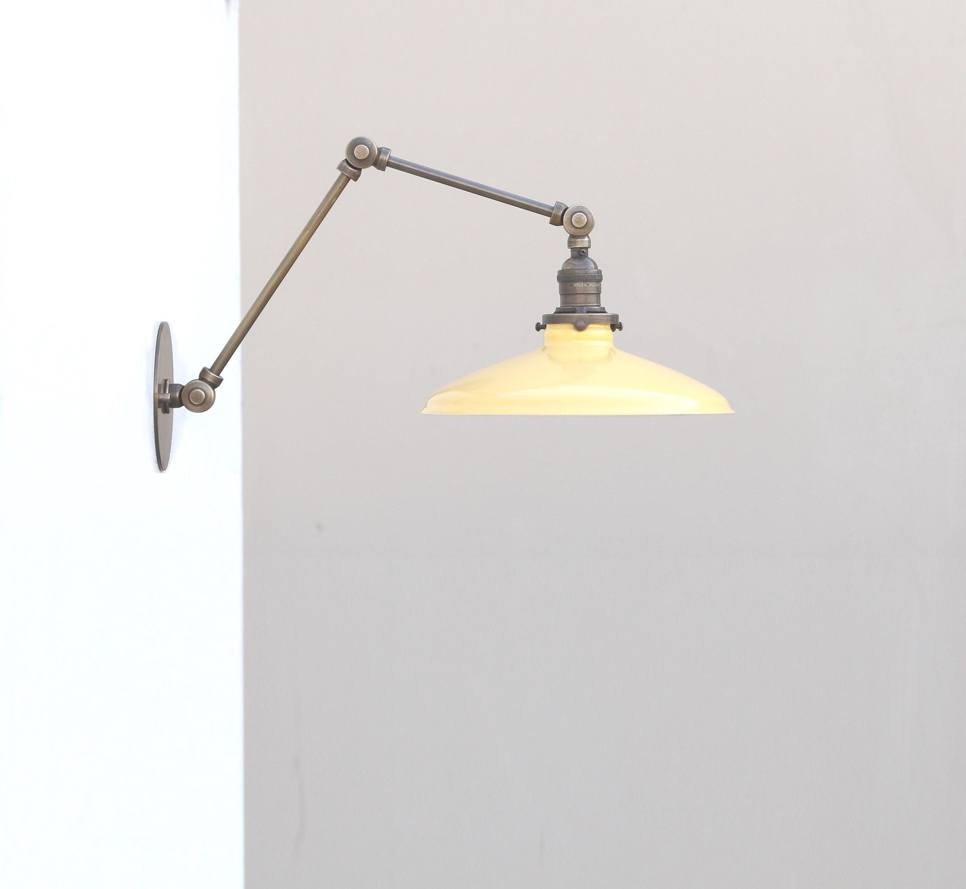 Adjustable Brass Wall Sconce light: Industrial Swivel Light, Enamel Shade, UL Listed No.0369