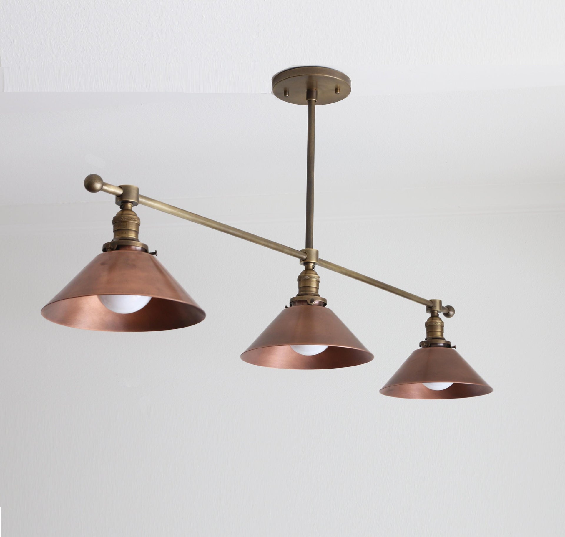 Industrial Style Chandelier, Chandelier, Modern Brass Chandelier with Copper Shade, UL Listed No.0298