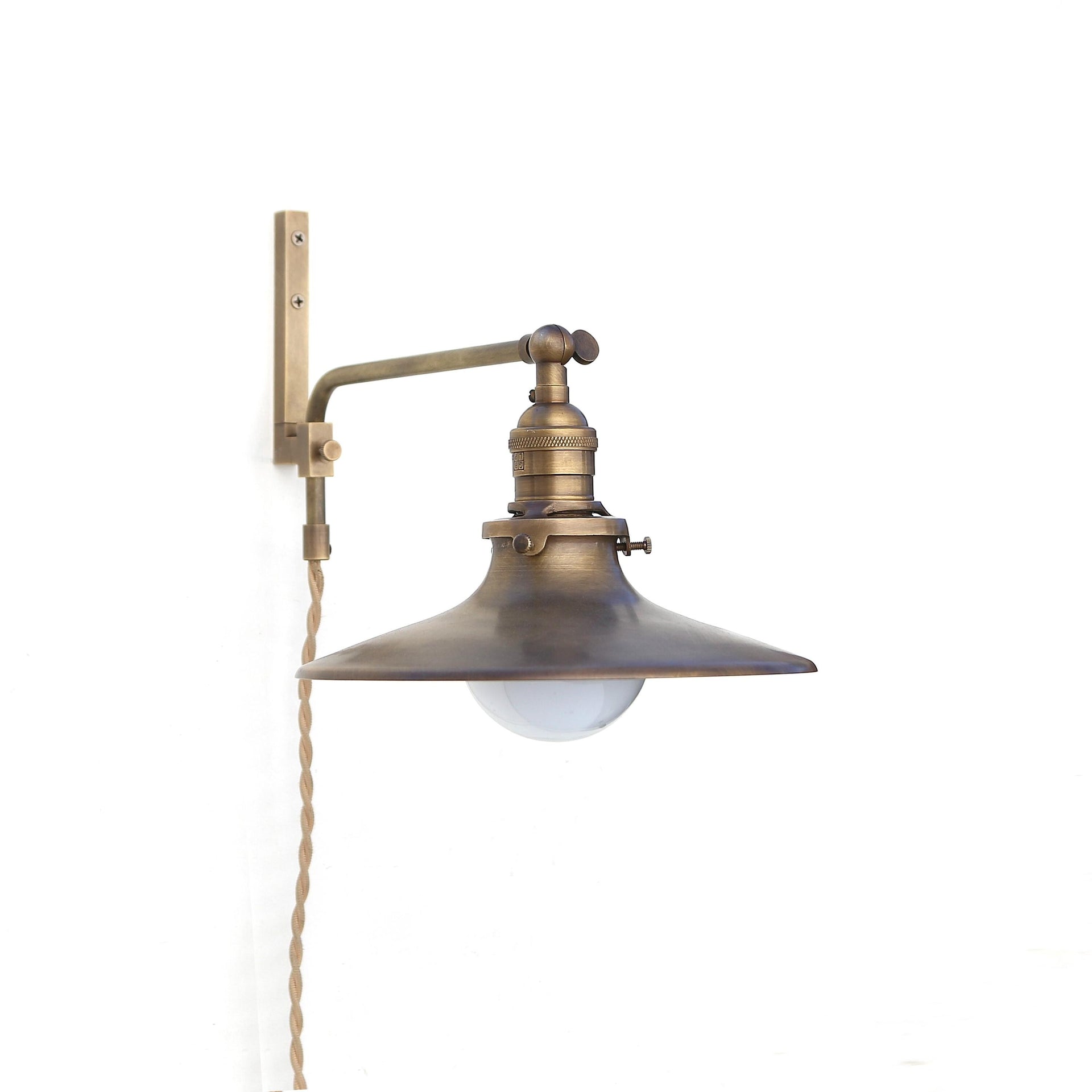 Plug-in Brass Wall Sconce light, Modern brass light, Wall Sconce light with cream finish shade No.0257