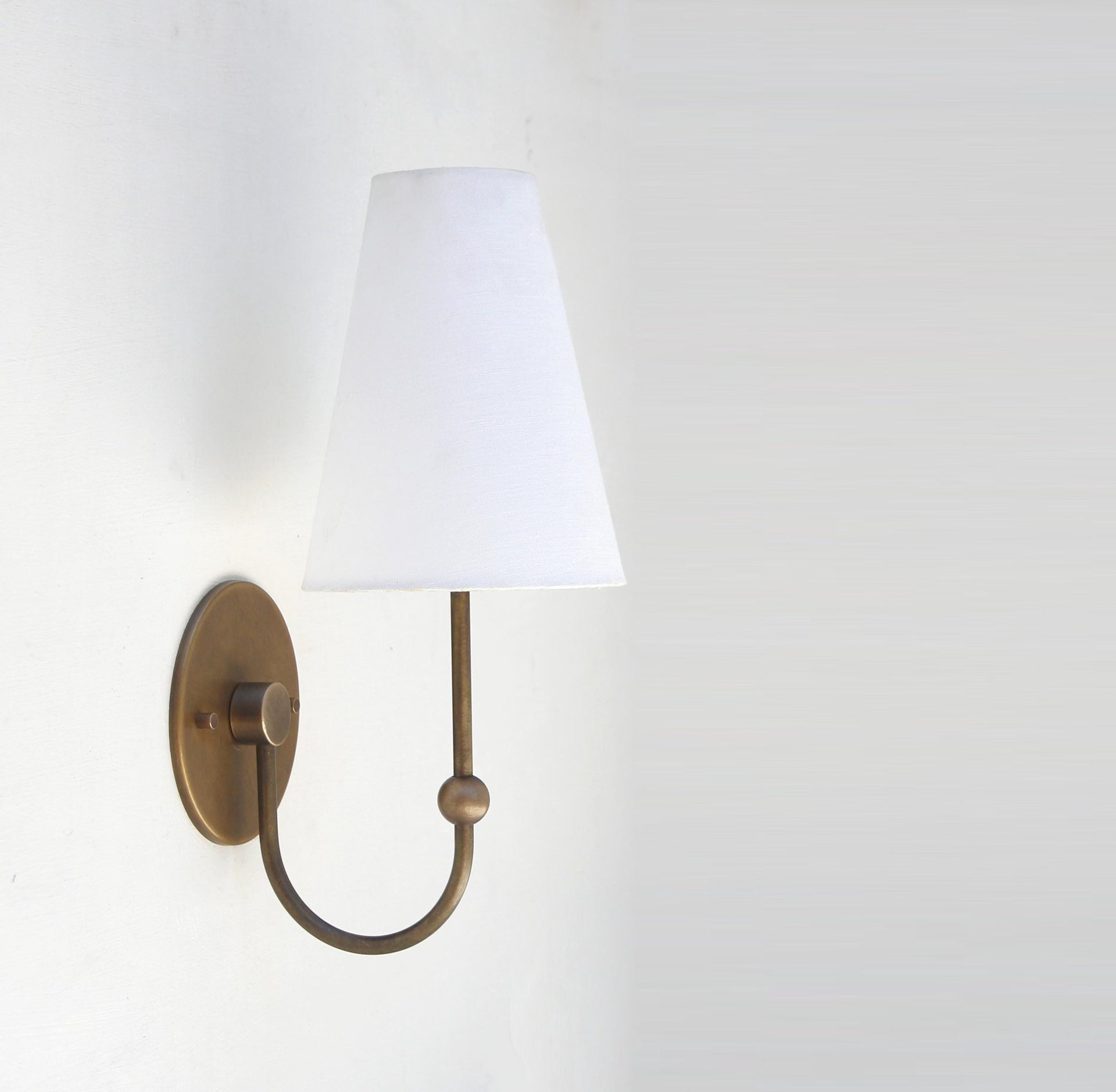 Brass Wall Sconce- Brass  light with Linen shade, Brass light, UL Listed No.0049
