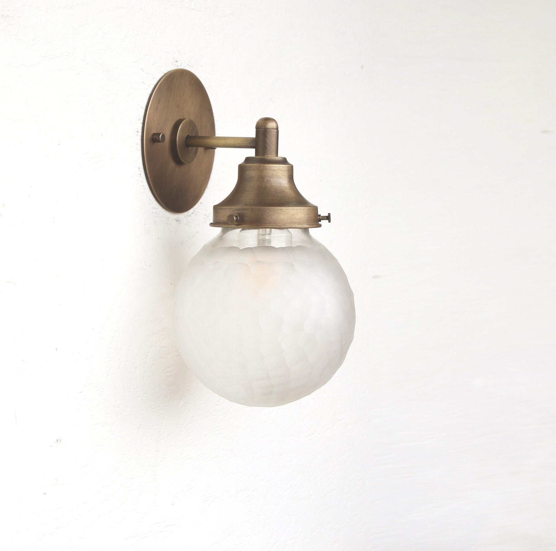 Wall Sconce  Light, Mid Century Brass Wall Sconce  light, frosted cutting-glass shade, UL Listed, No.0184