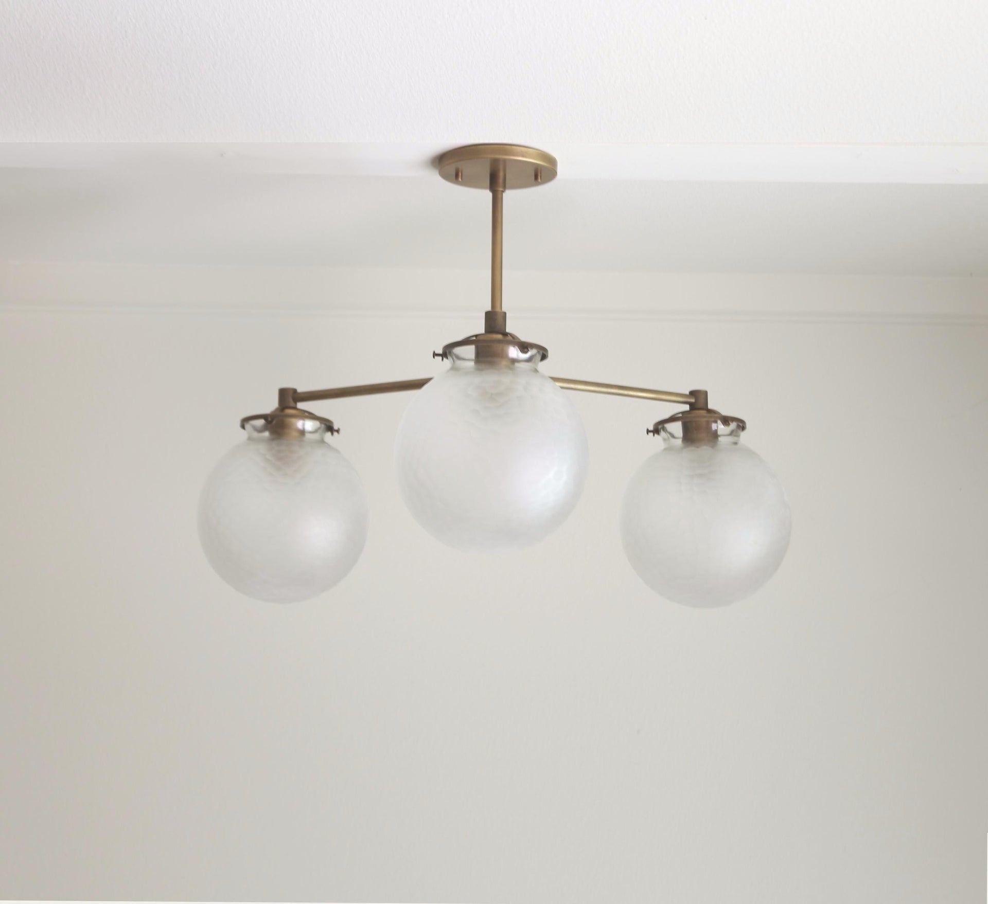 Brass Chandelier, Modern Brass Chandelier, Aged brass Chandelier with glass shade, UL Listed No.0416