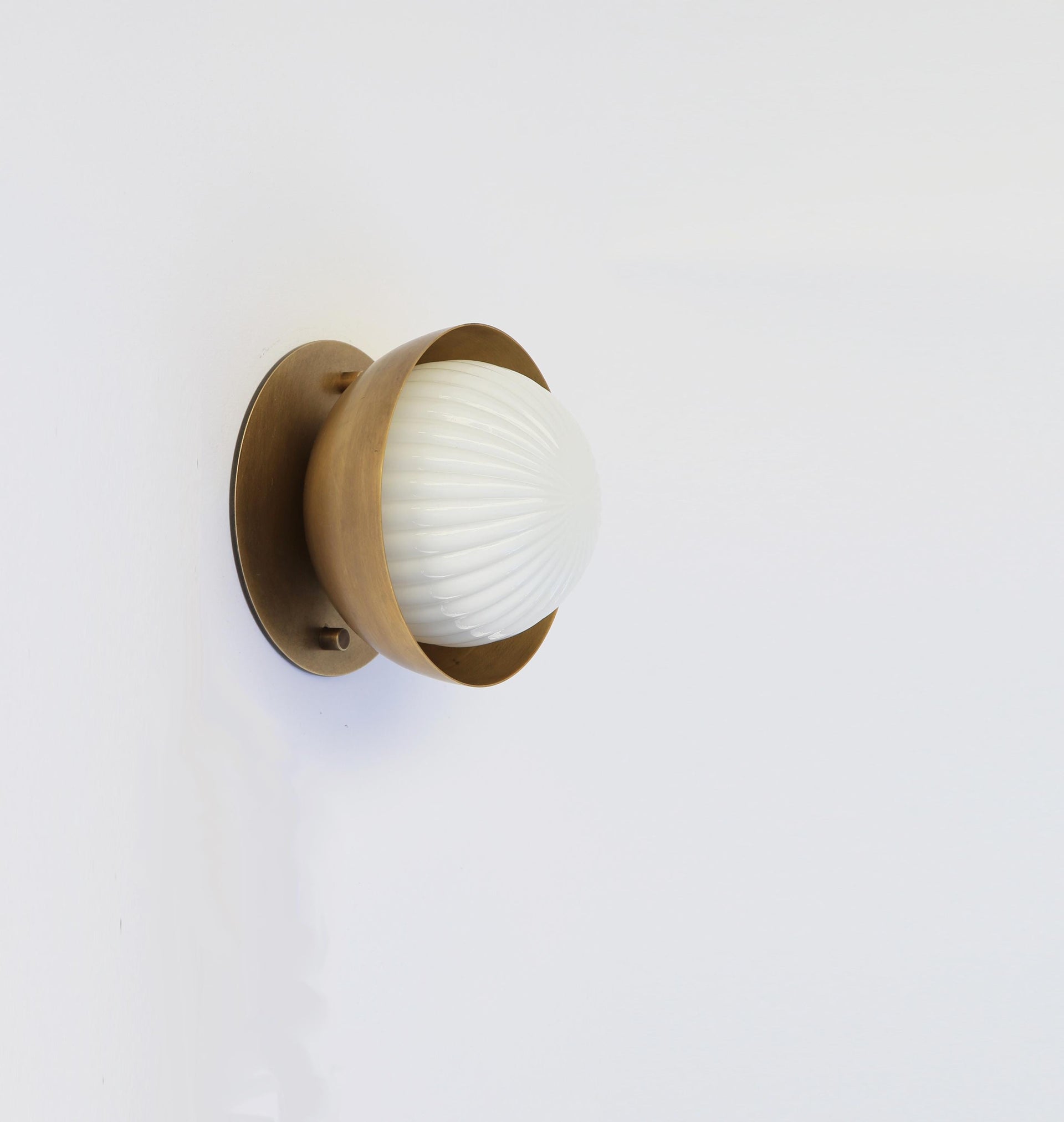 Wall Sconce Flush mount Ceiling Light, Mid Century Brass Ceiling Light with mini shade, ribbed globe UL Listed, LG-PPQ4 No.3012